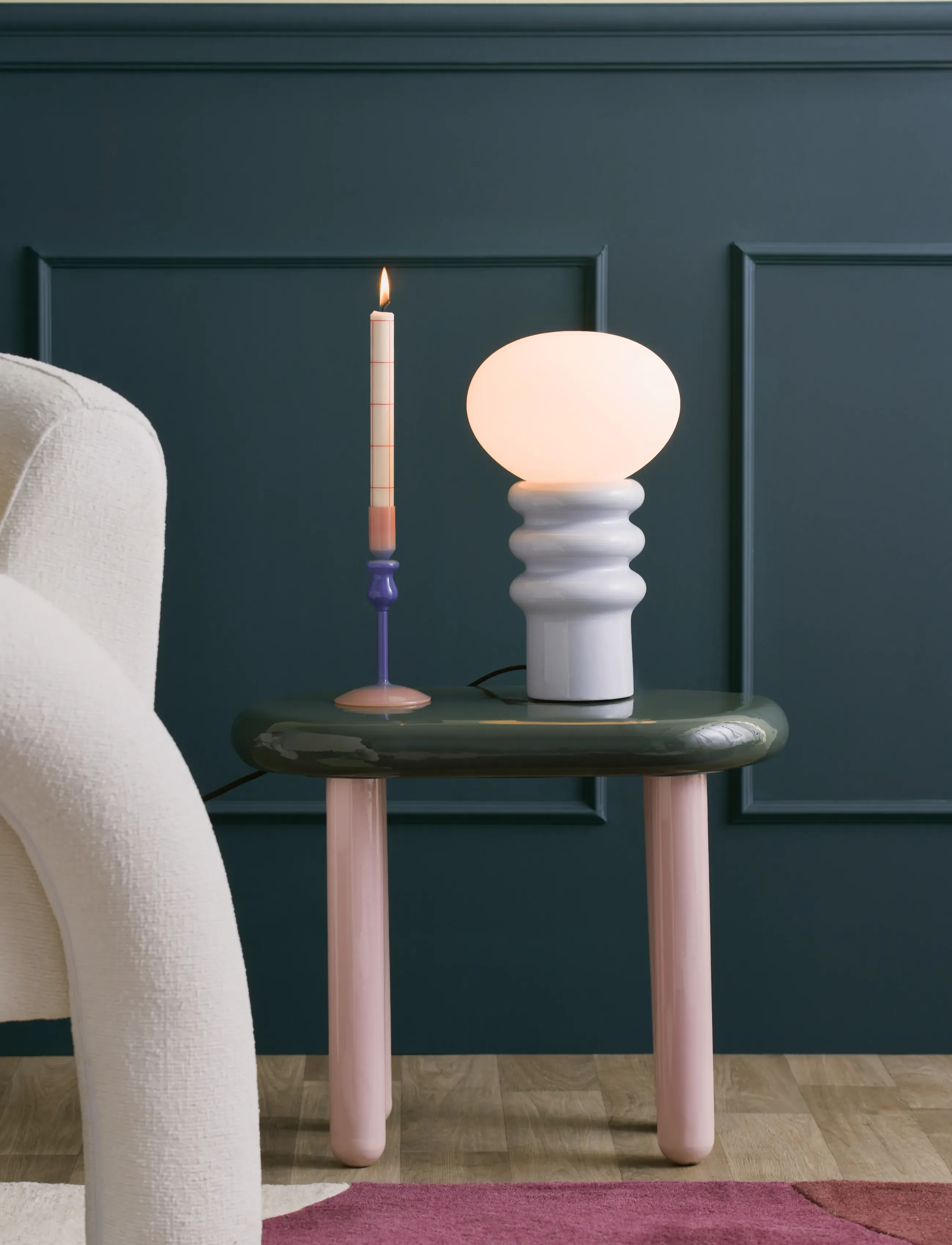 Leitmotiv - Side table Firenze oval - side tables & small tables - alpine green w. soft pink - 0