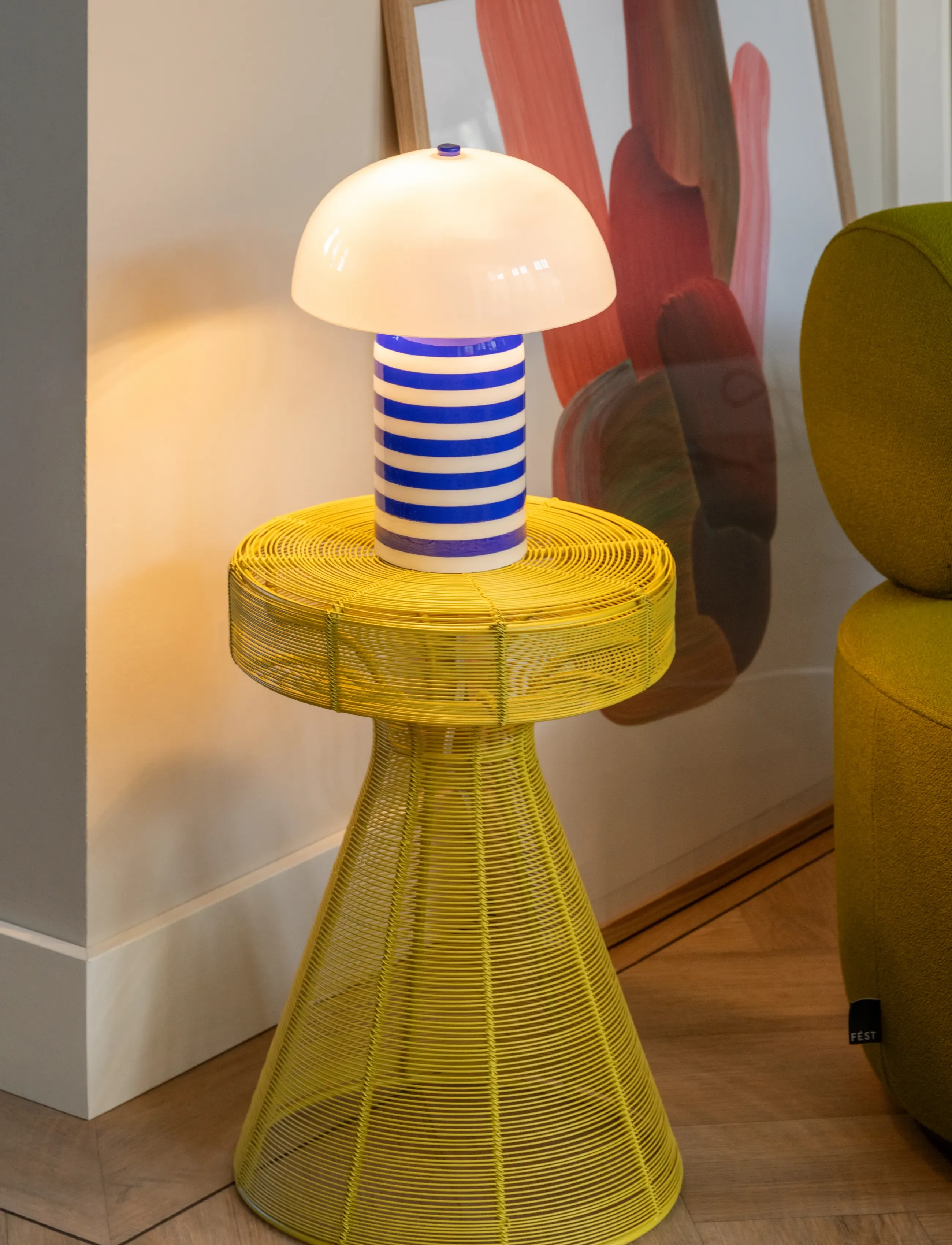 Leitmotiv Table Lamp Rayado Retro, H30 cm, Blue, Lamper > Bordlamper, Unisex