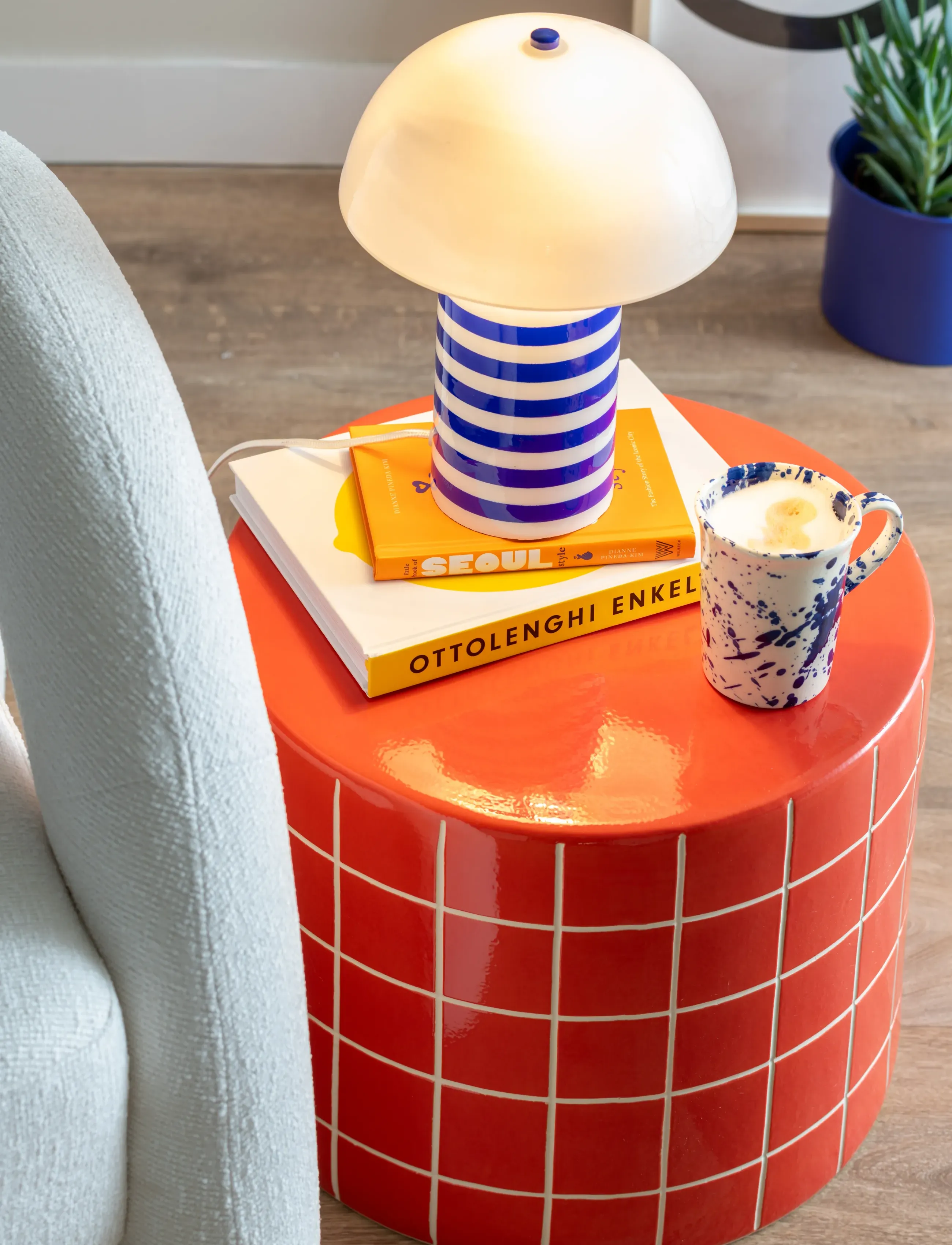 Leitmotiv - Table Lamp Rayado Retro - bordlamper - blue/white - 2