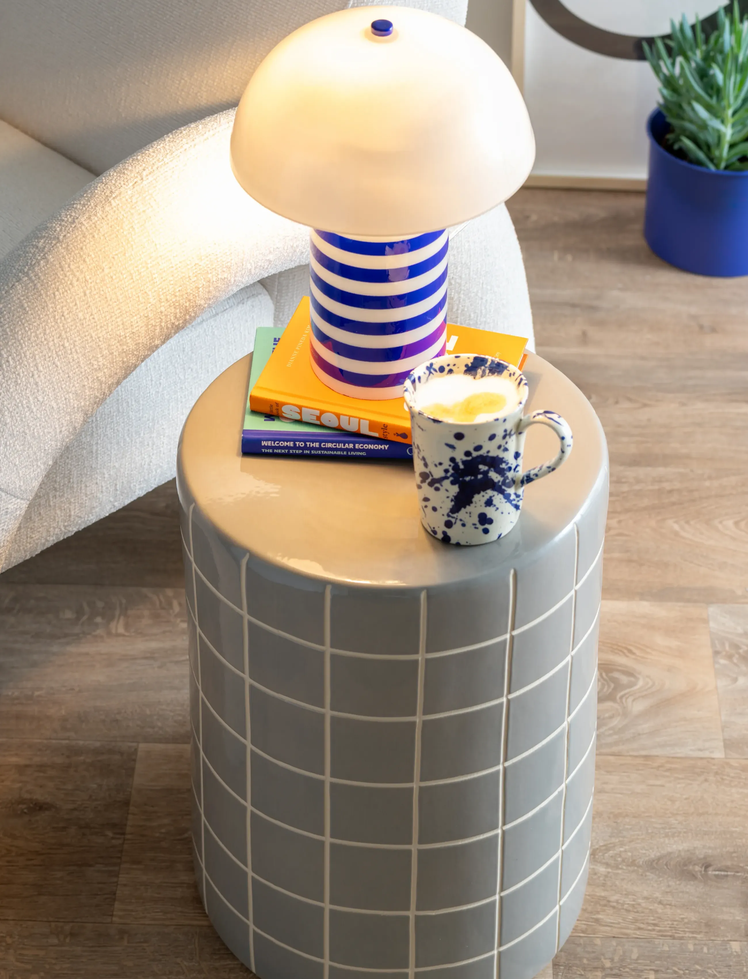 Leitmotiv - Table Lamp Rayado Retro - bordlamper - blue/white - 5