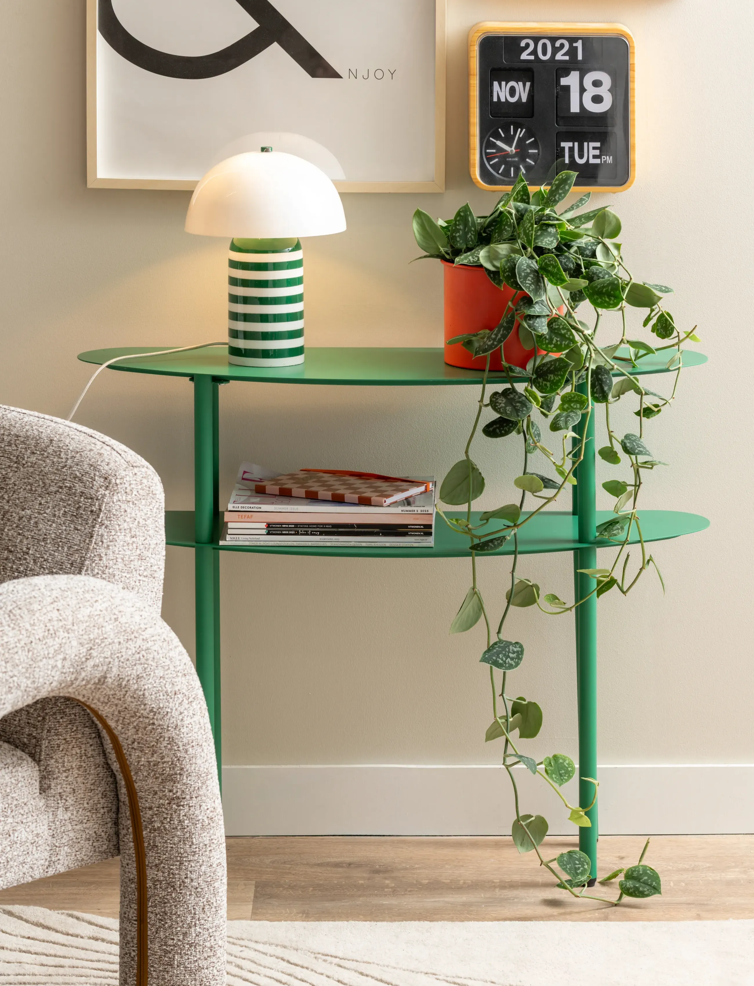 Leitmotiv Table Lamp Rayado Retro, H30 cm, Green, Lamper > Bordlamper, Unisex