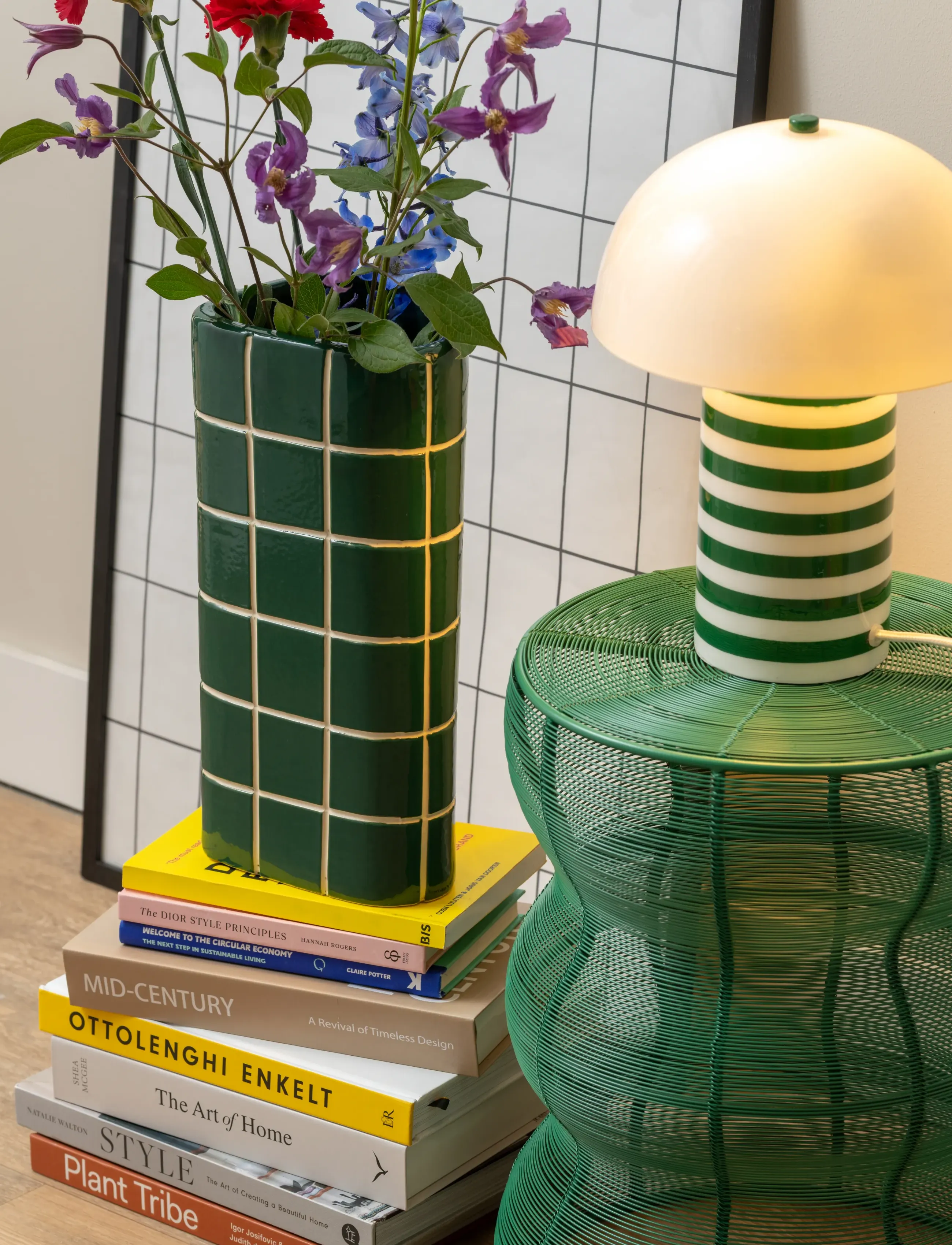 Leitmotiv - Table Lamp Rayado Retro - bordlamper - green/white - 4