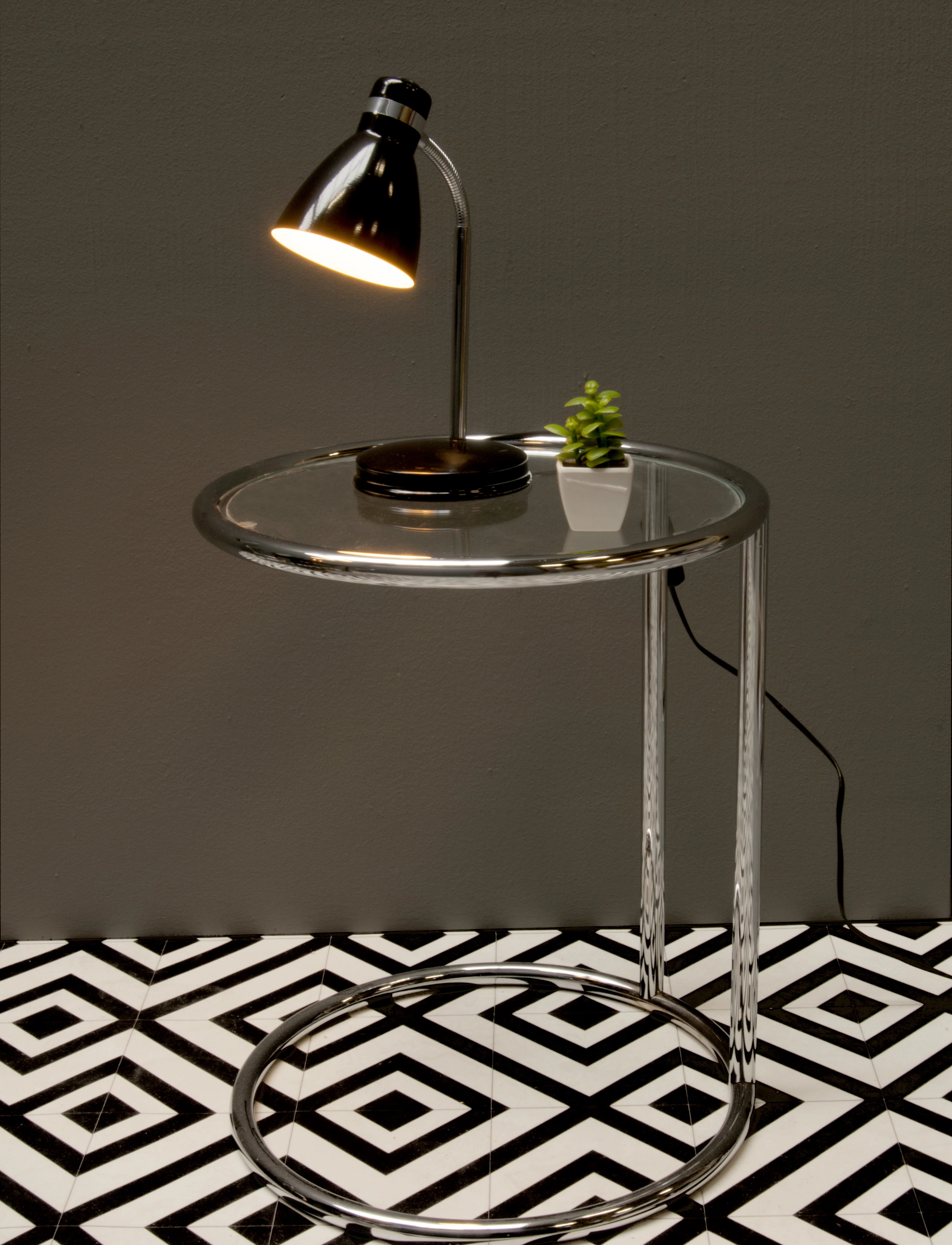 Leitmotiv - Side table glass w steel chrome, Tempered glass - chrome - 1