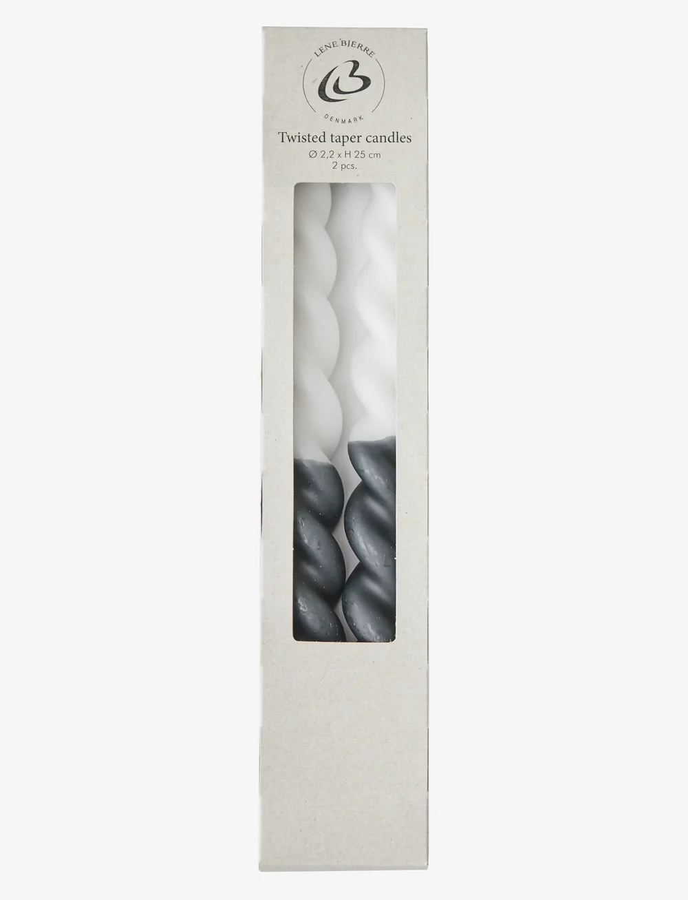 Lene Bjerre - Twisted taper candle - ljus - d. grey/white - 1