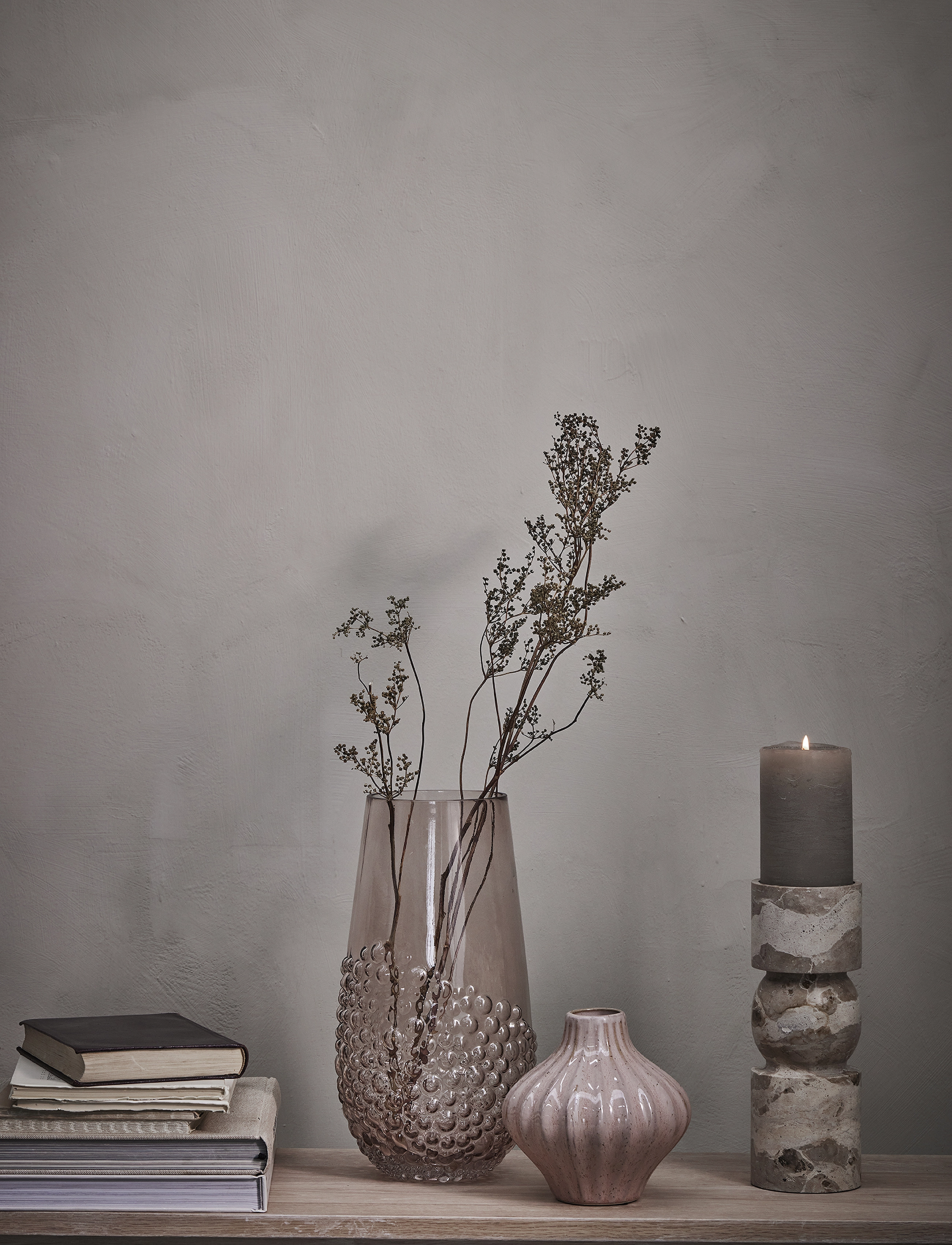 Lene Bjerre Ellia Candlestick, H:23 cm x 9, Candlesticks & Lanterns, Beige - Candlesticks, Homeware