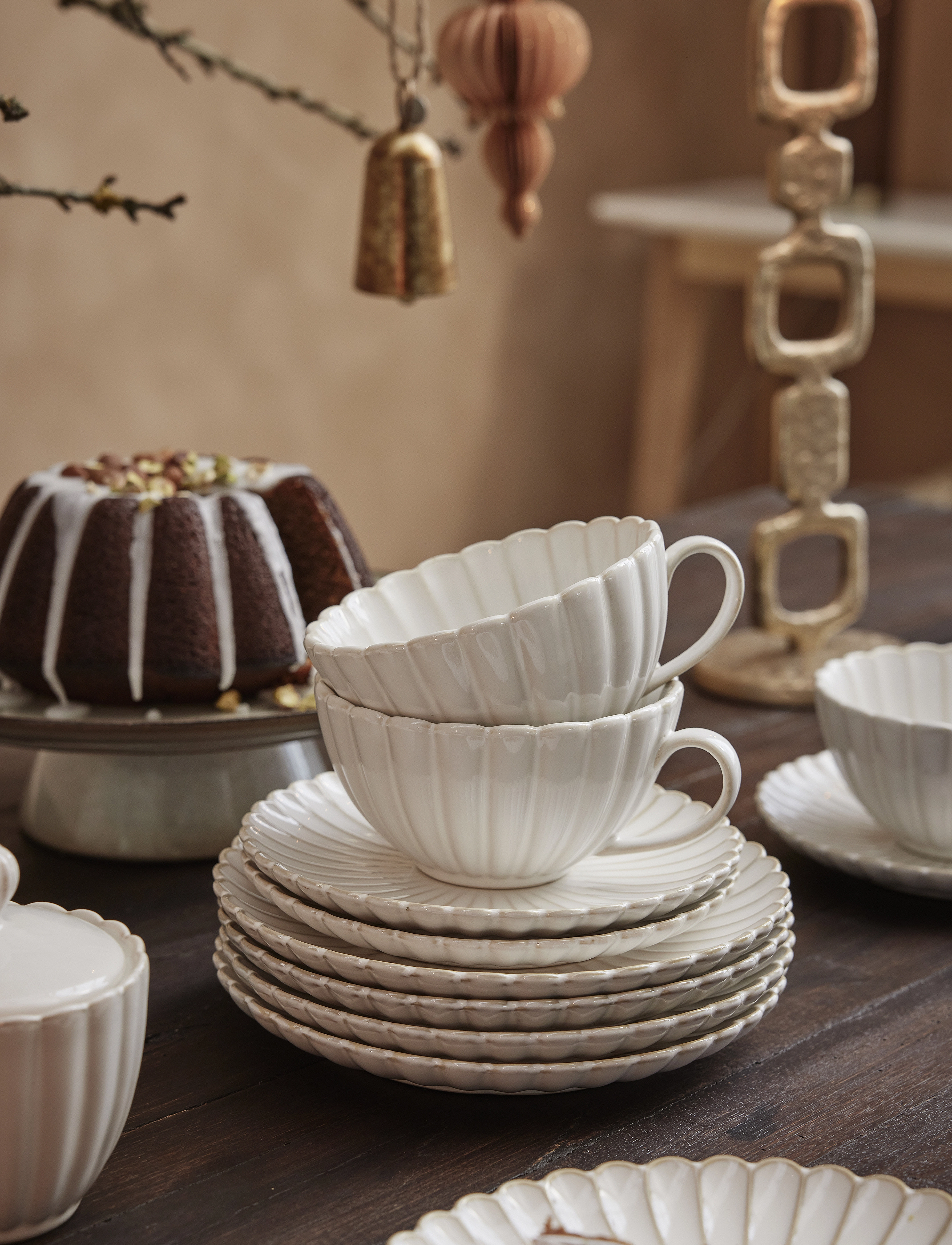 Lene Bjerre - Camille cup/saucer - tējas krūzes - off white - 2