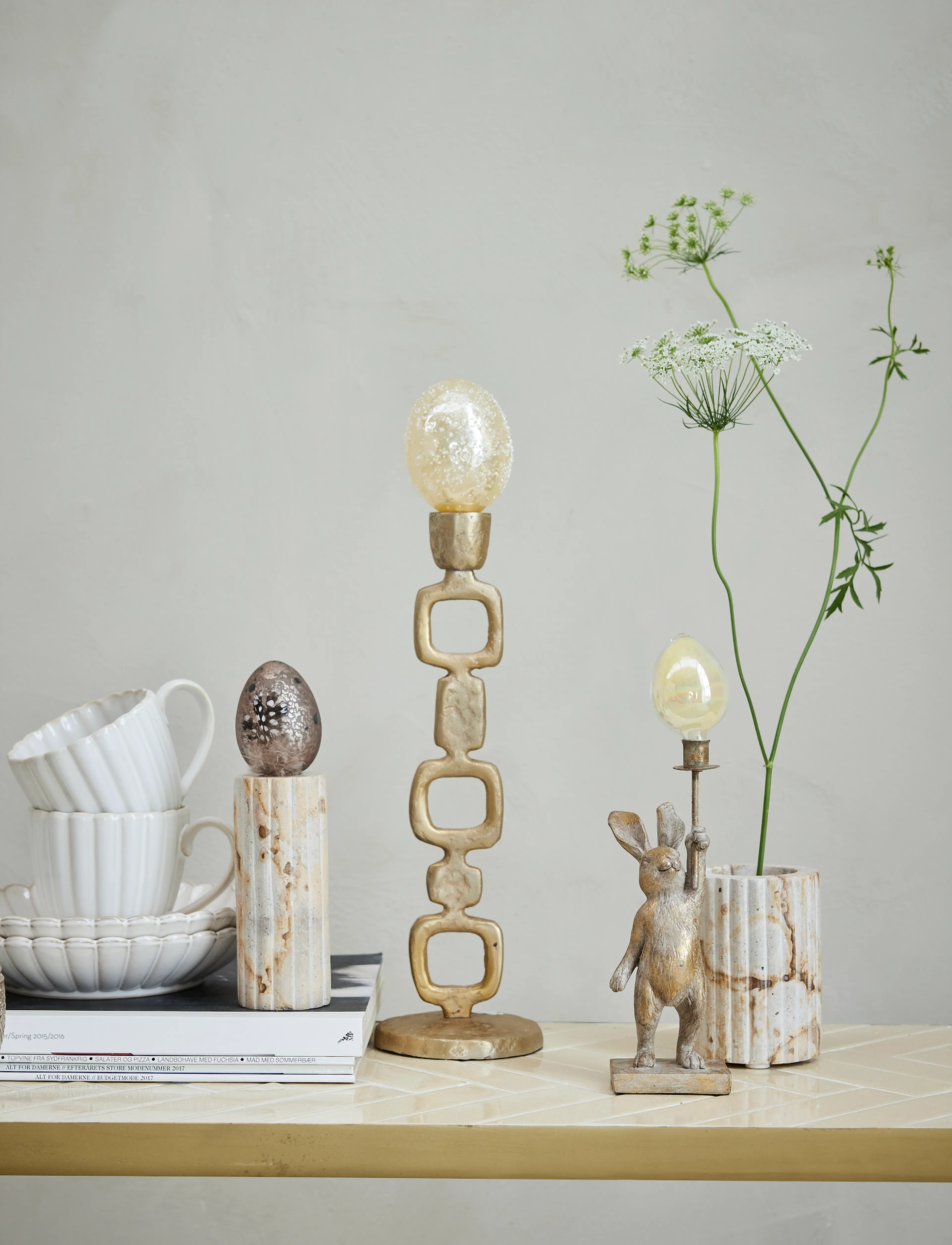 Lene Bjerre - Eliana candlestick 4.5x4.5x12.5 cm. Linen - candlesticks - beige - 2