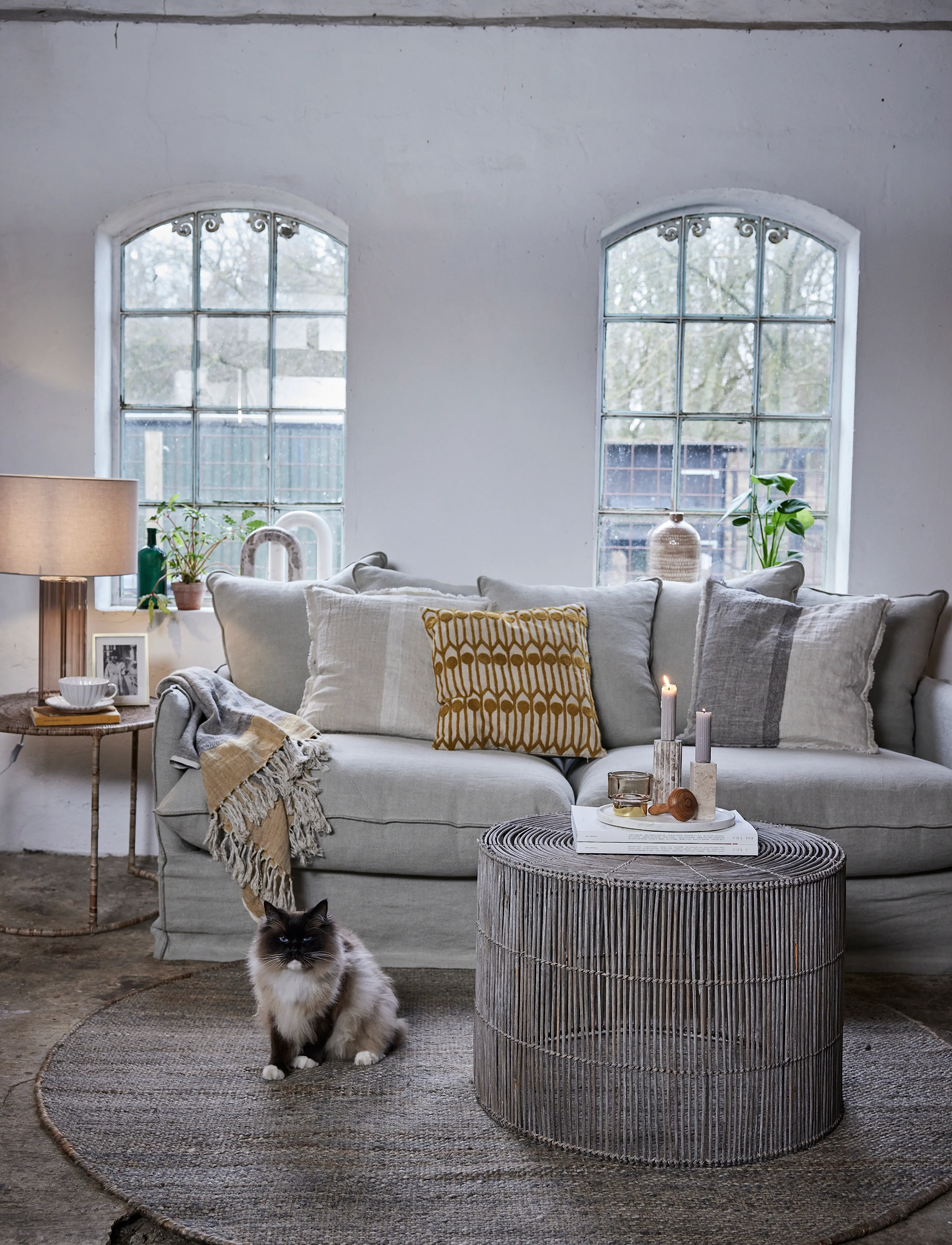 Lene Bjerre - Eliana candlestick 4.5x4.5x12.5 cm. Linen - candlesticks - beige - 4