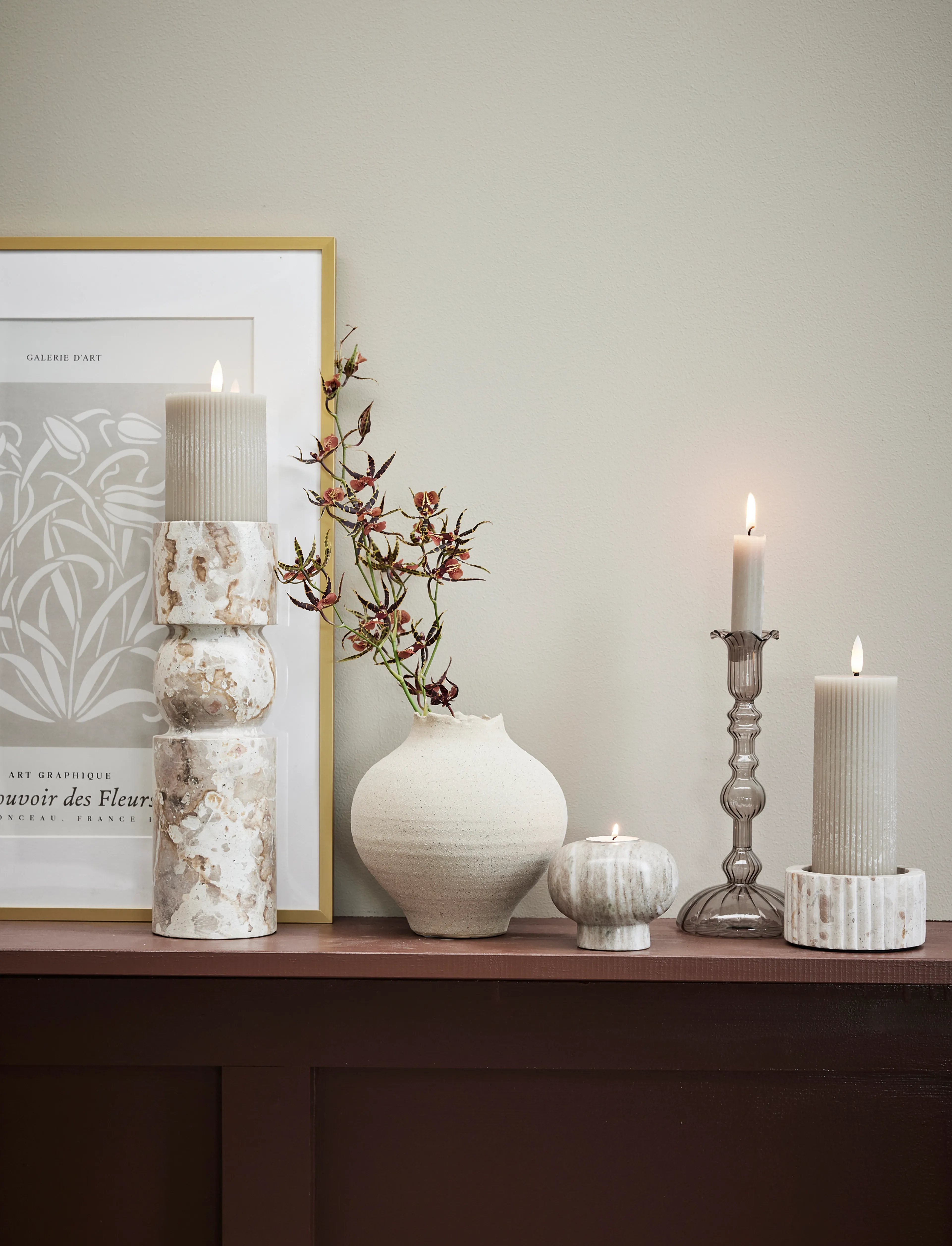 Lene Bjerre - Eliana candlestick 10x10x5 cm. Linen - candlesticks - beige - 5