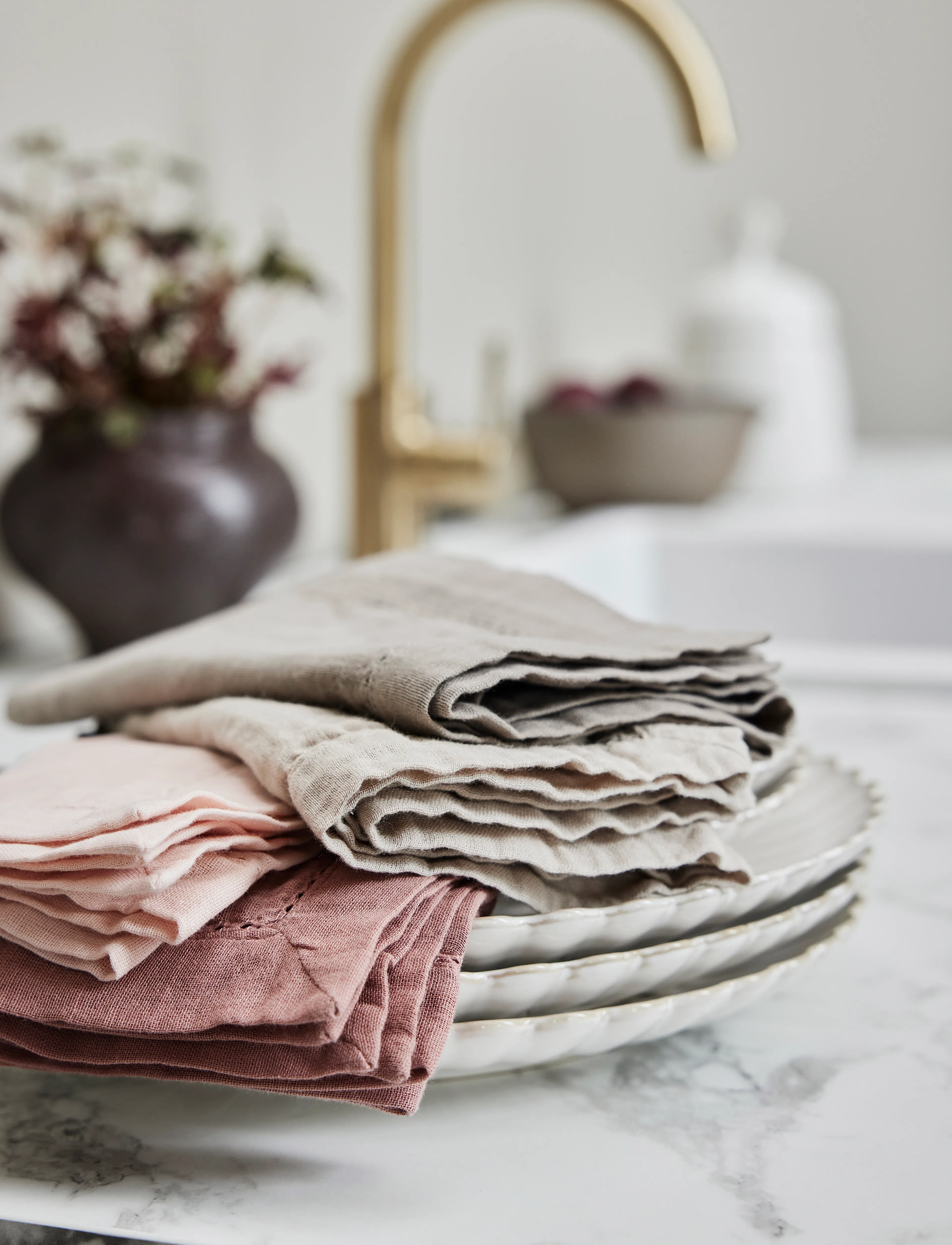 Lene Bjerre - Angela napkin 45x45x cm. Rose Tan - linased ja puuvillased salvrätikud - pink - 3