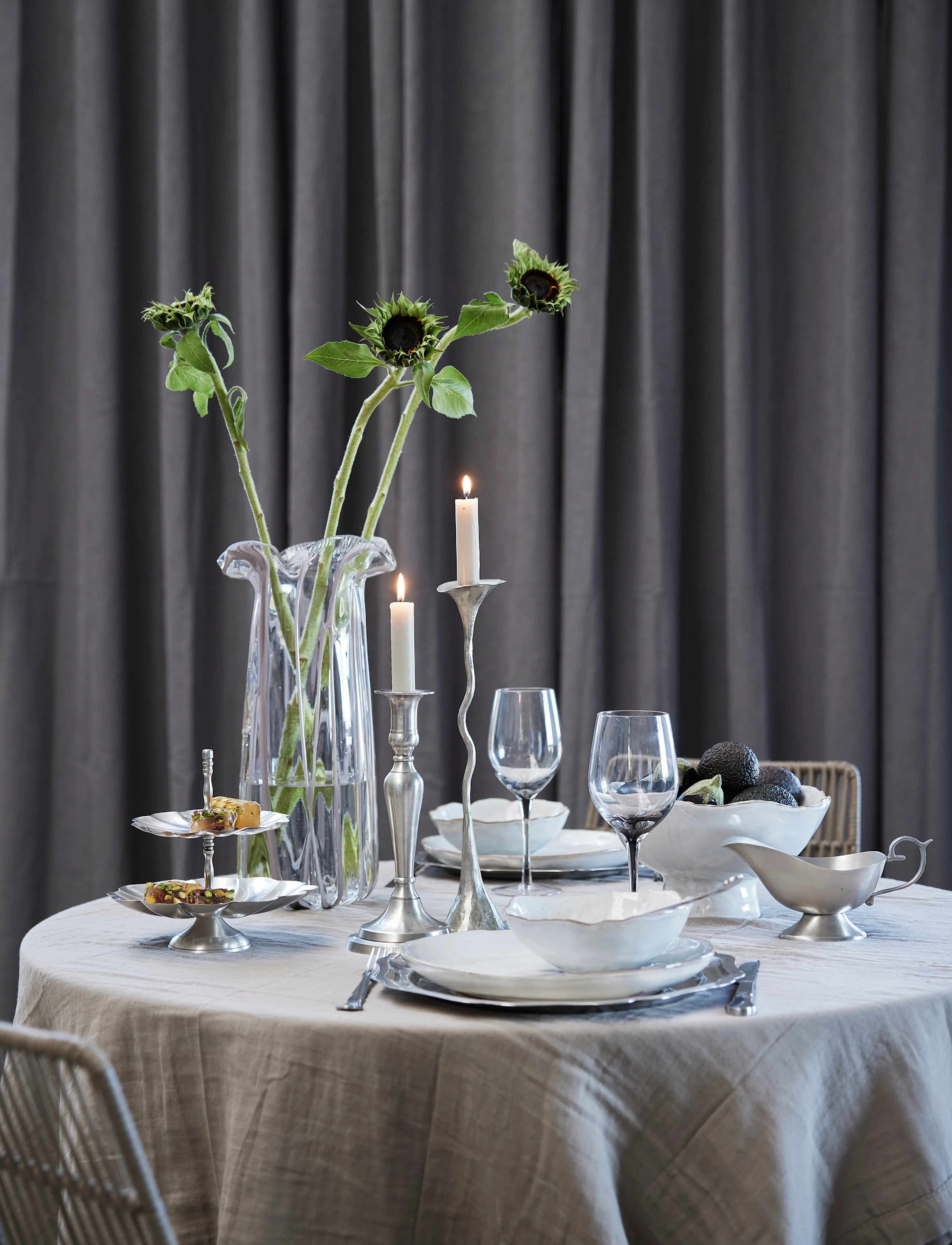 Lene Bjerre Philine Candlestick 11X11X31.5 Cm. Ant. Silver, 11X 31.5X 11 cm, Candle & Tealight Holders, Silber - Homeware