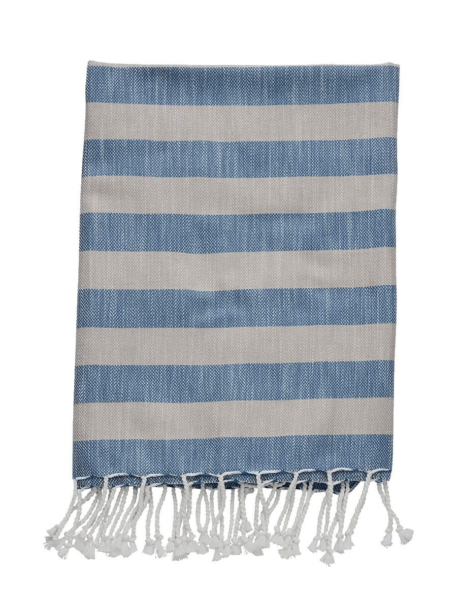 Lene Bjerre - Felima towel 180x90x cm. Linen/Blue - badehåndklæder - beige - 1