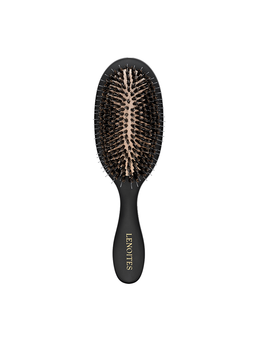 Lenoites - Wild Boar Hair Brush With Cleaning Tool - paddle harjad - black - 1