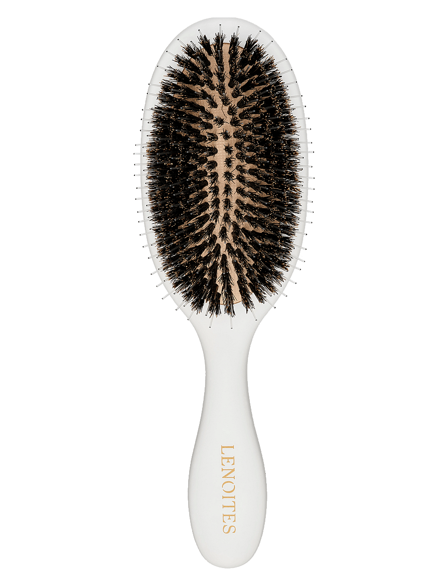 Lenoites - Hair Brush Wild Boar with pouch and cleaner tool White - white - 0