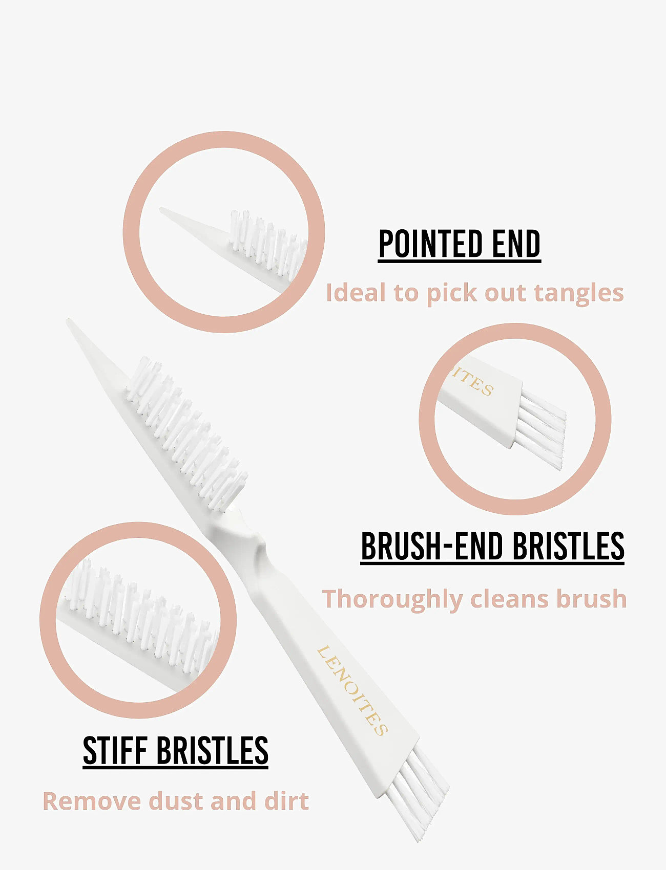 Lenoites - Hair Brush Wild Boar with pouch and cleaner tool White - white - 4