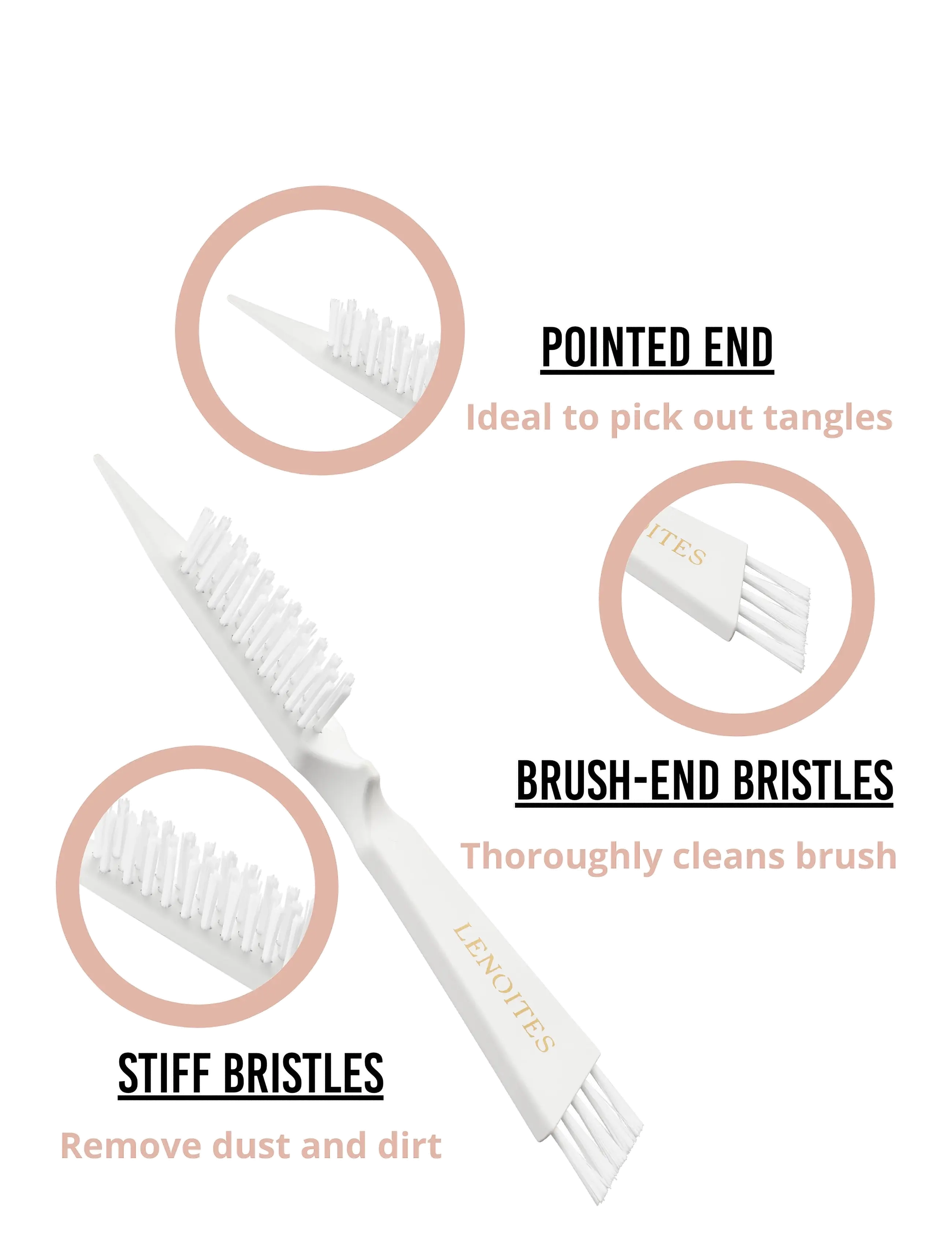 Lenoites - Hair Brush Wild Boar with pouch and cleaner tool White - white - 4