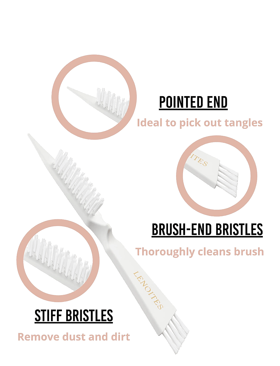 Lenoites - Hair Brush Wild Boar with pouch and cleaner tool White - white - 4