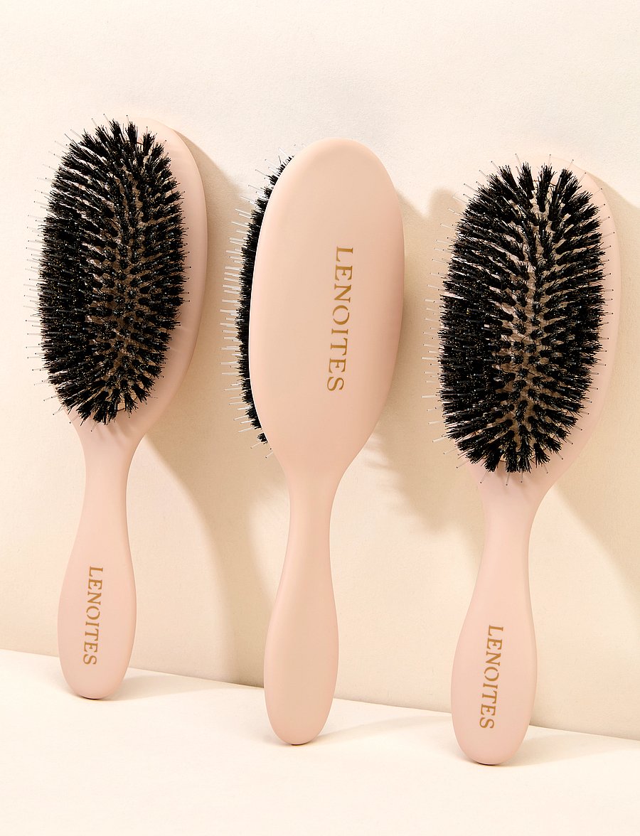 Lenoites - Wild Boar Hair Brush With Cleaning Tool - paddle harjad - blush - 0