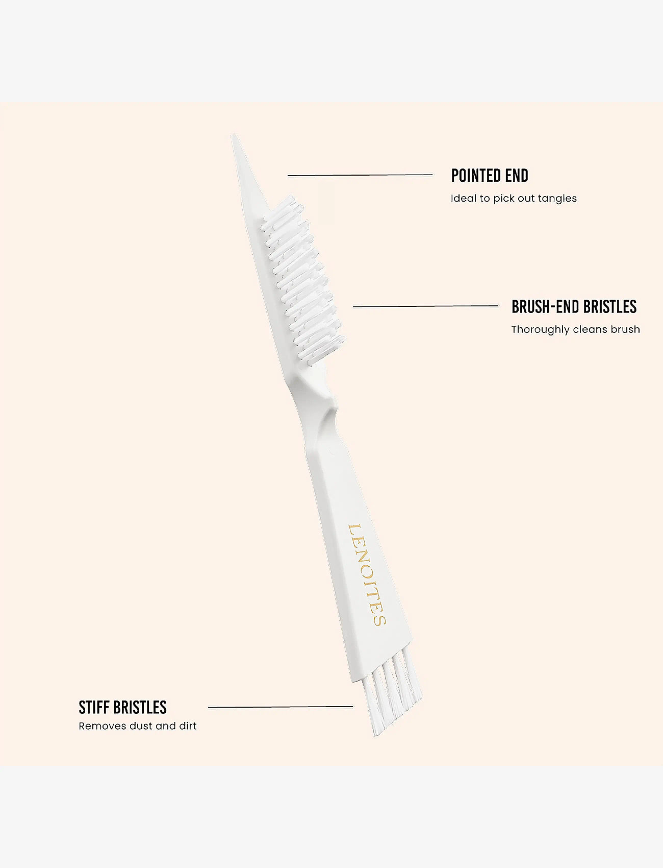 Lenoites - Wild Boar Hair Brush With Cleaning Tool - paddelborste - blush - 3