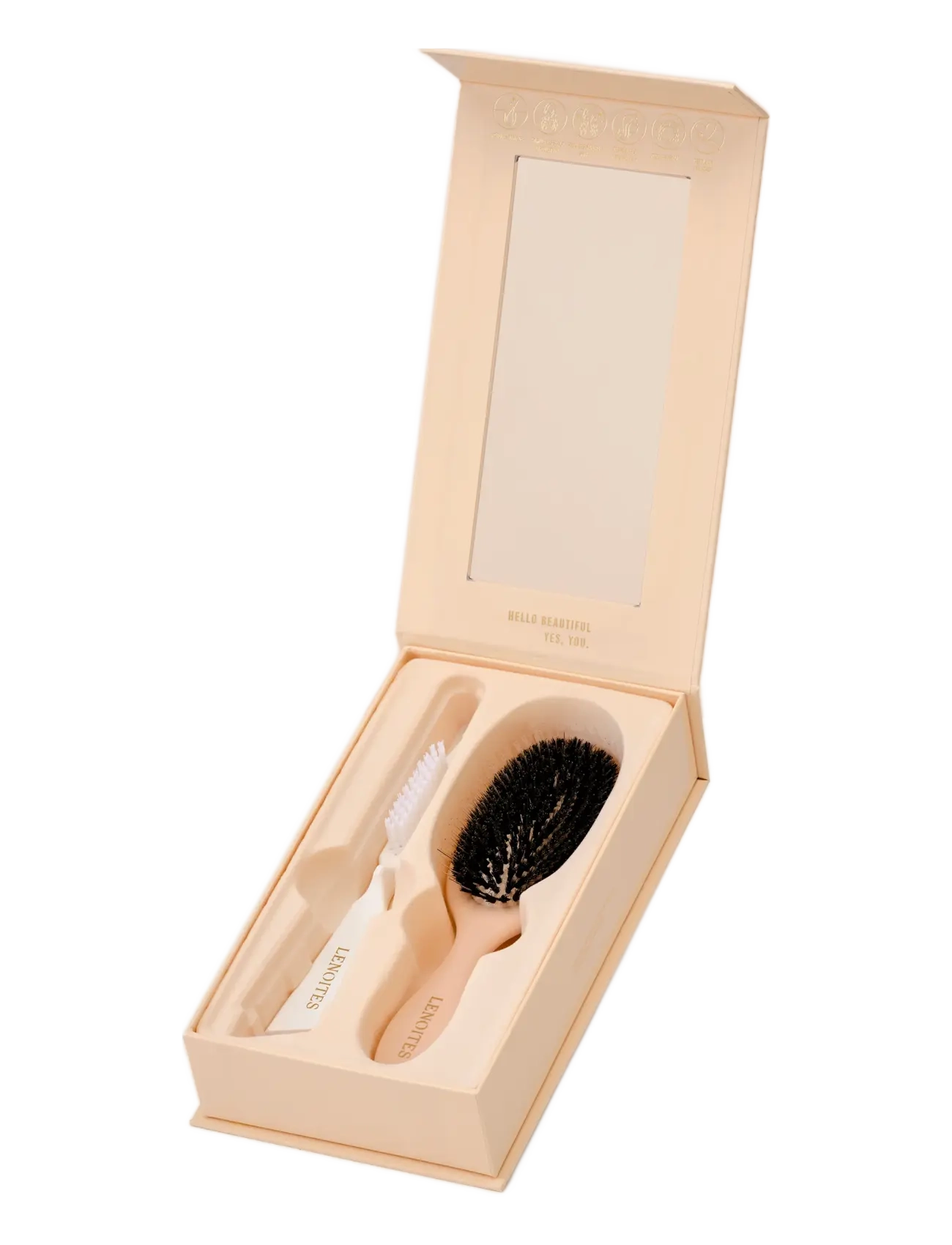 Lenoites - Wild Boar Hair Brush With Cleaning Tool - hárbursti - blush - 4