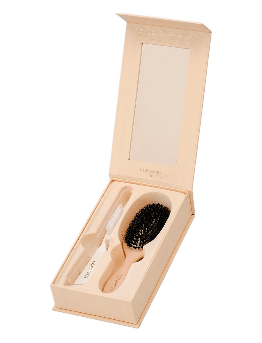 Lenoites - Wild Boar Hair Brush With Cleaning Tool - paddle harjad - blush - 4