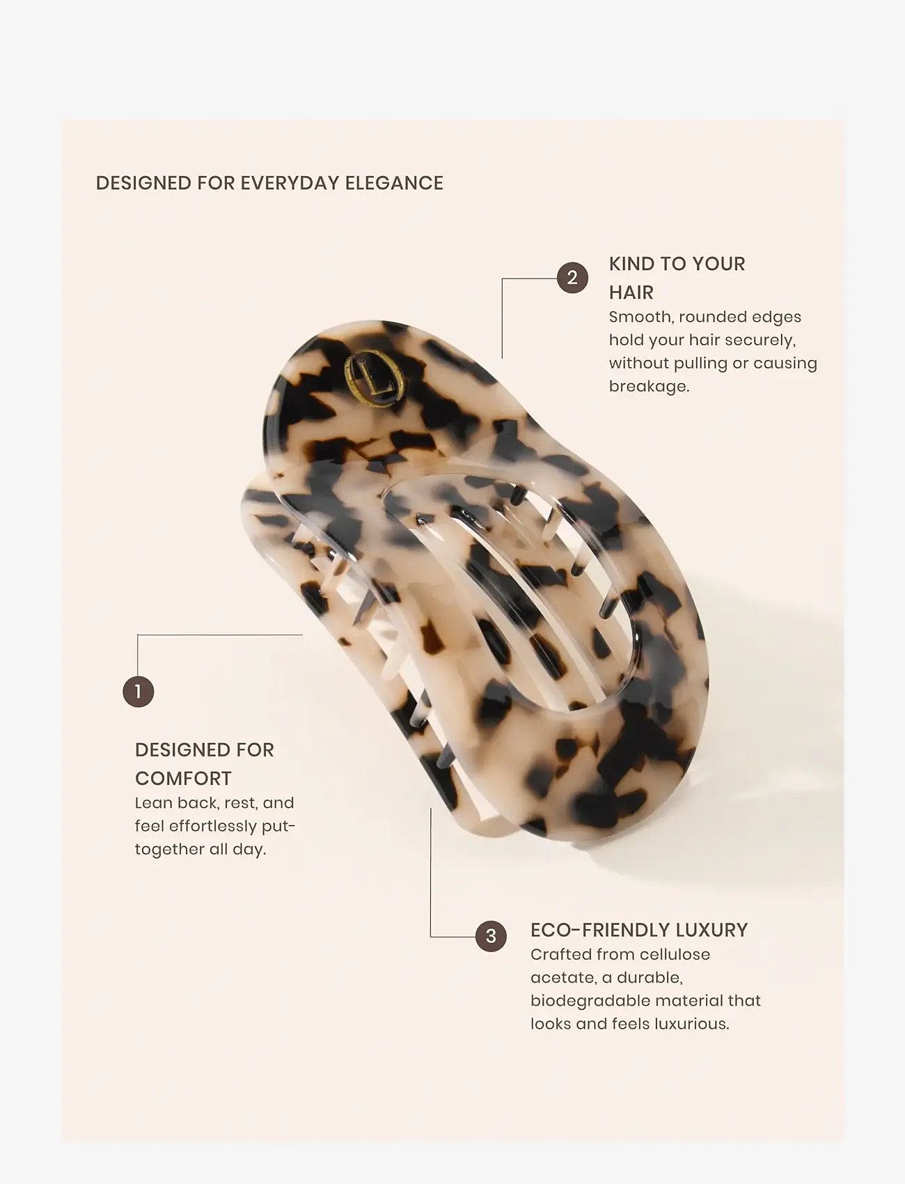Lenoites - Flat Hair Clip, Nude Leopard - hårspænde - nude leopard - 2