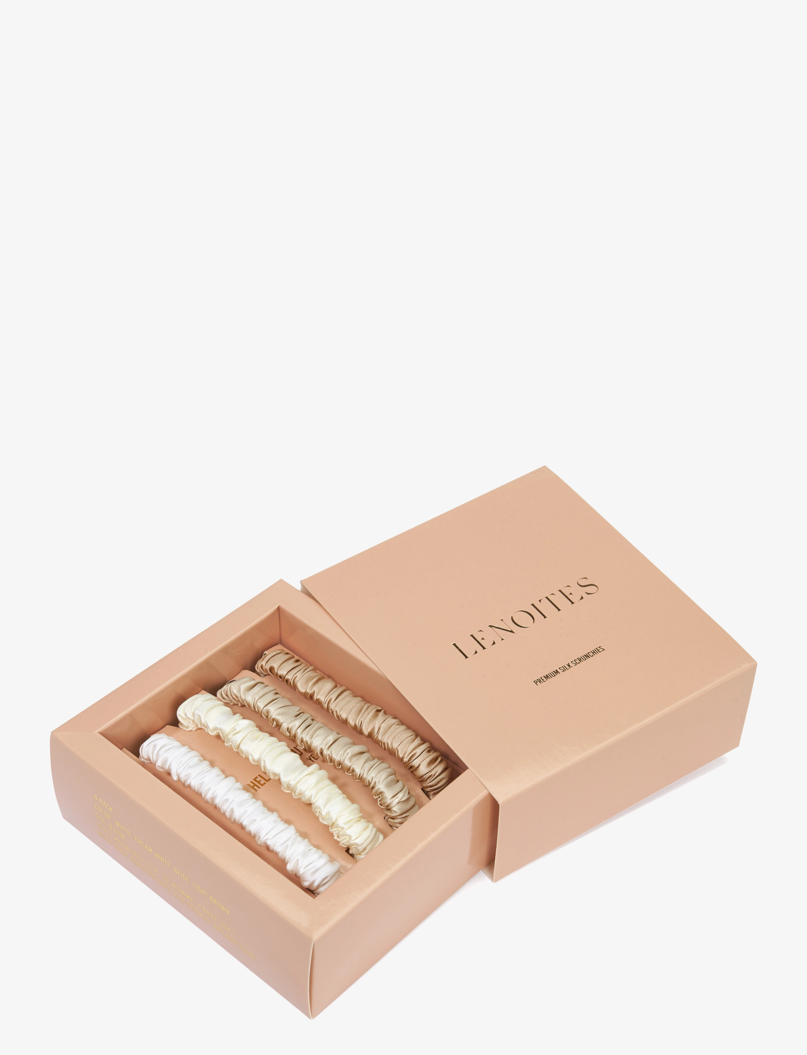 Lenoites - Mulberry Silk Skinny Scrunchies - scrunchies - white, cream white, beige, light brown - 1