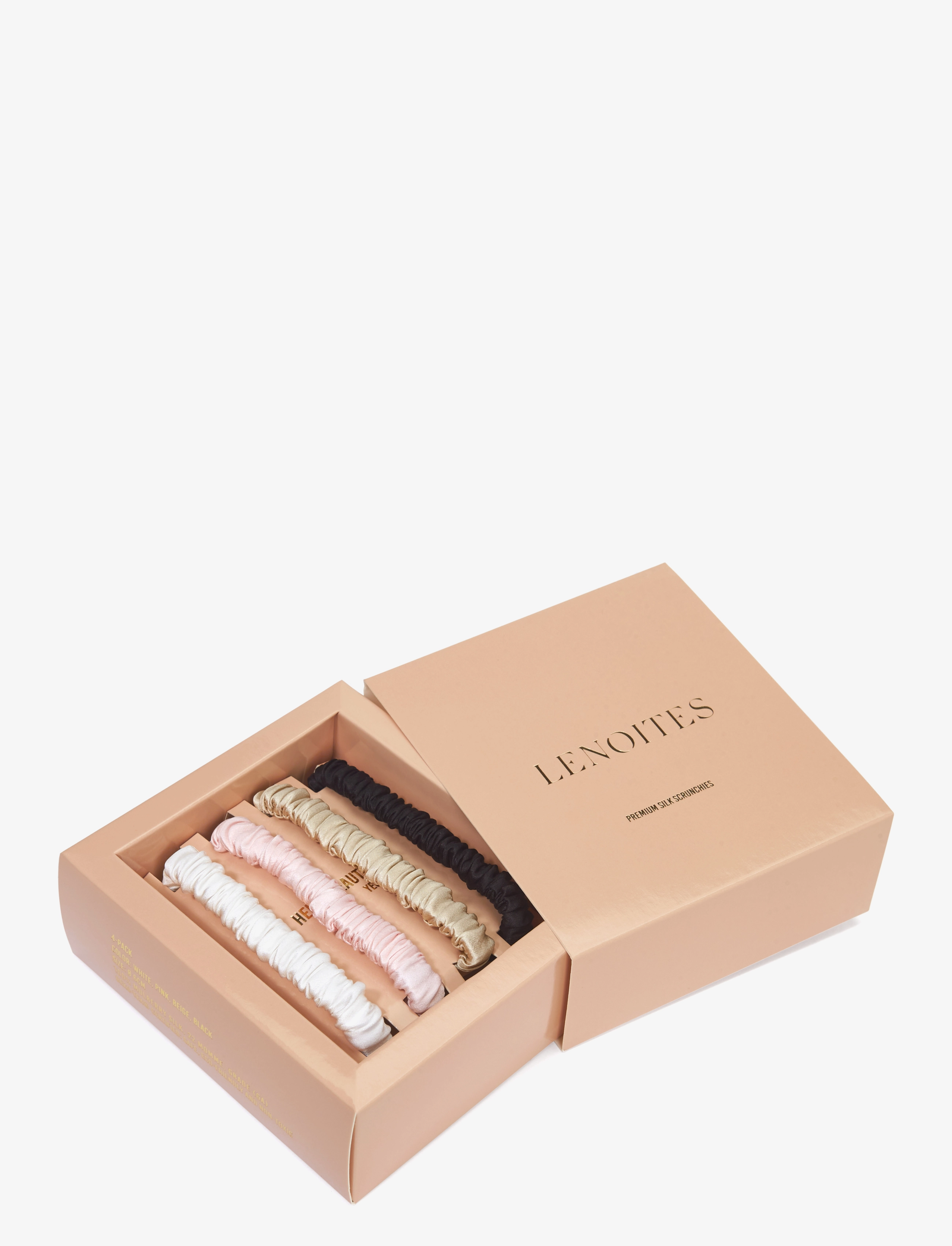 Lenoites - Mulberry Silk Skinny Scrunchies - juuksekaunistused - white, pink, beige, black - 1