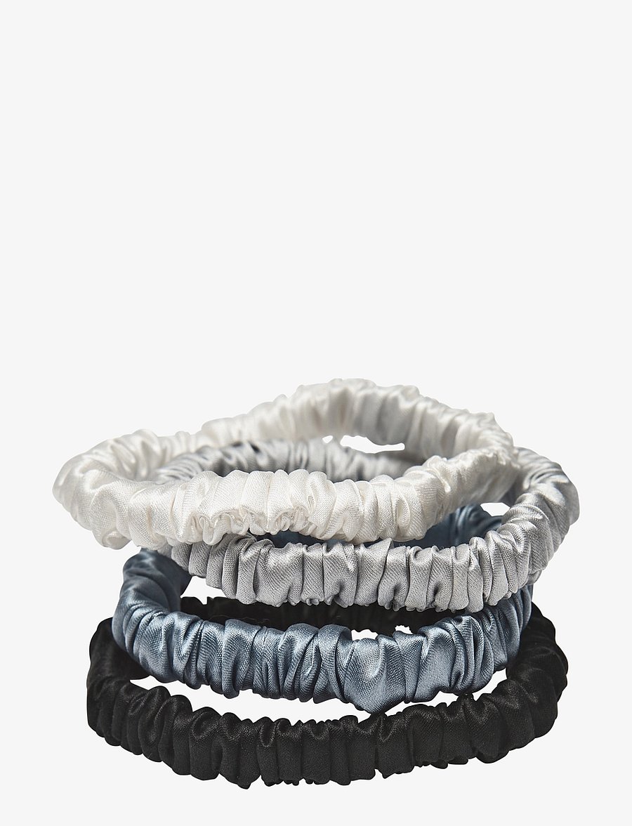Lenoites - Mulberry Silk Skinny Scrunchies - hårsnoddar och hårband - white, light grey, blue, black - 0