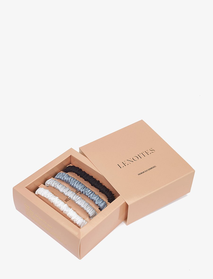 Lenoites - Mulberry Silk Skinny Scrunchies - hårsnoddar och hårband - white, light grey, blue, black - 1