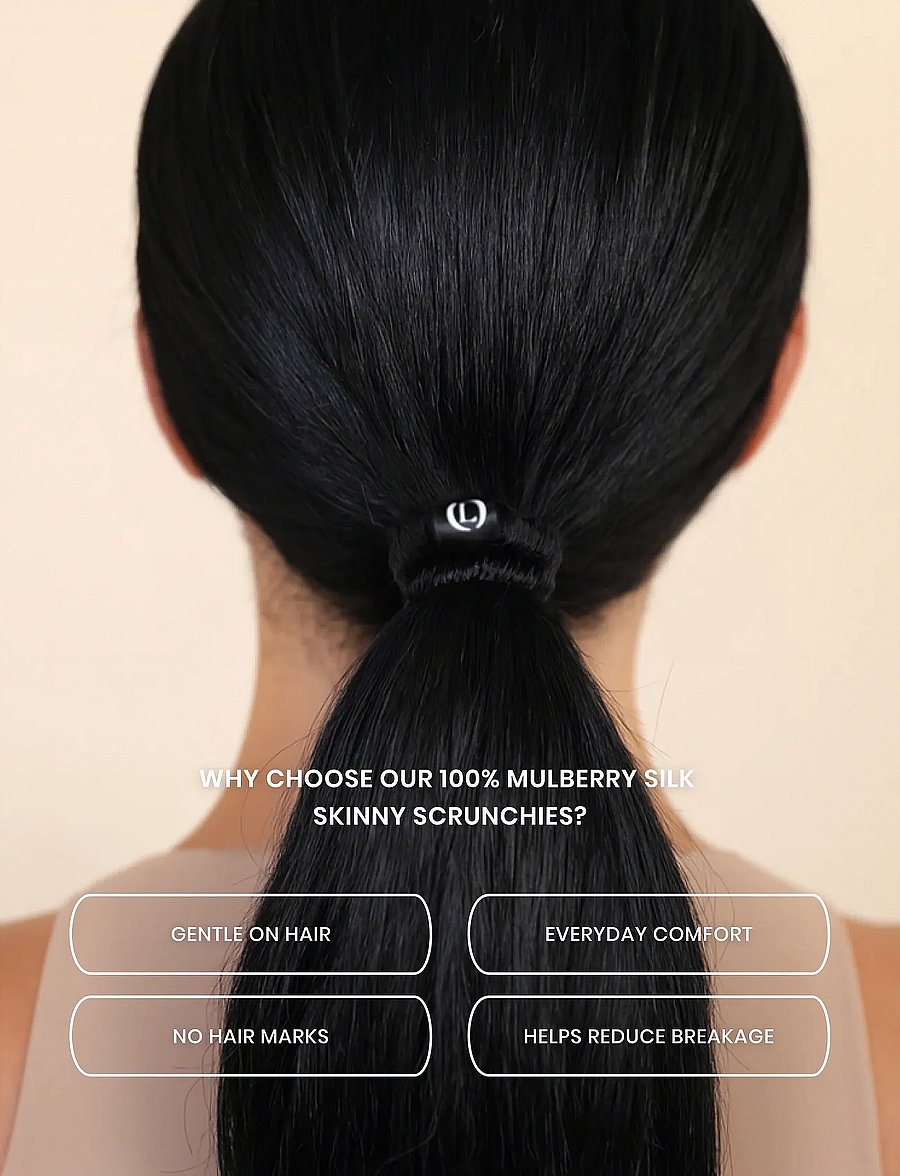 Lenoites - Mulberry Silk Skinny Scrunchies Black - krumputeygjur og hárteygjur - black - 2