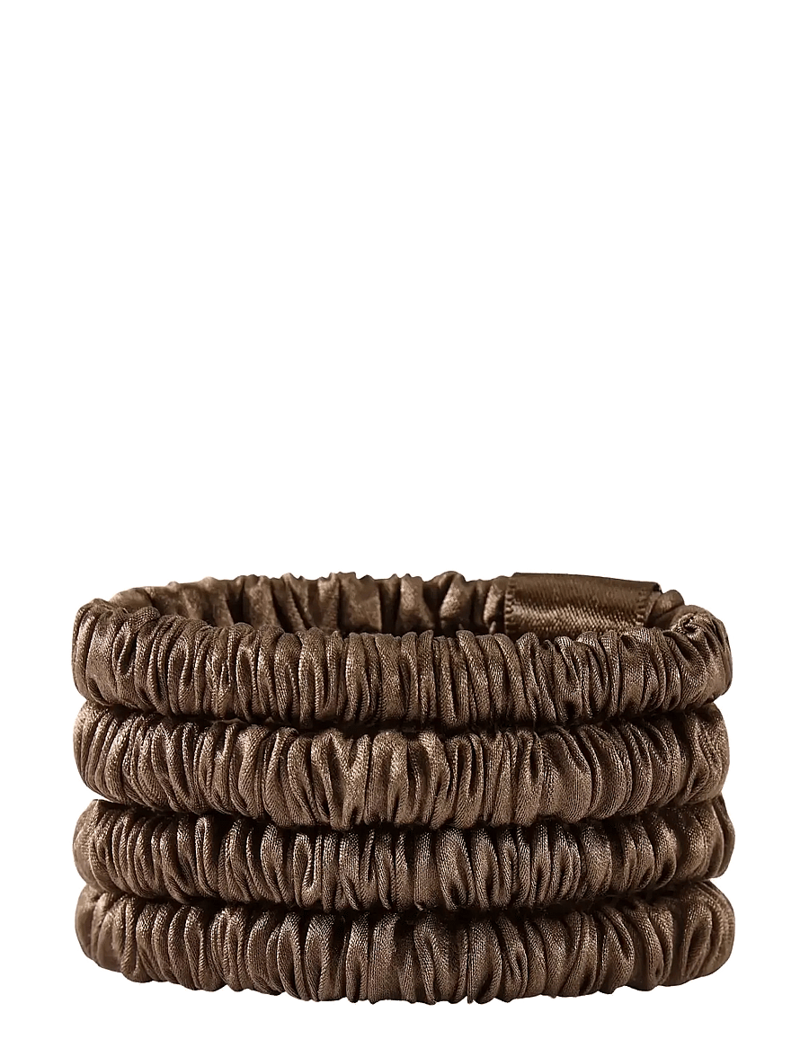 Lenoites - Mulberry Silk Skinny Scrunchies Dark Brown - scrunchies ja patsikummid - dark brown - 0