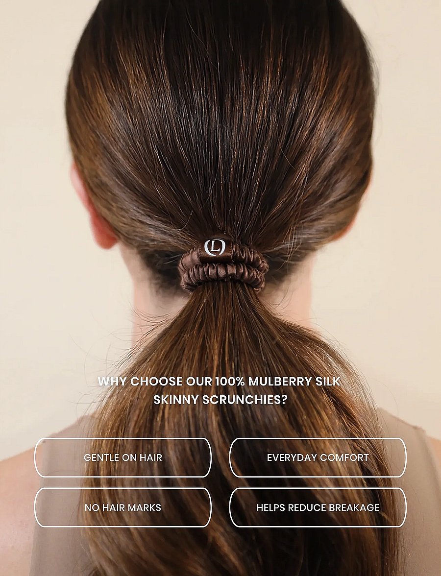 Lenoites - Mulberry Silk Skinny Scrunchies Dark Brown - scrunchies ja patsikummid - dark brown - 2