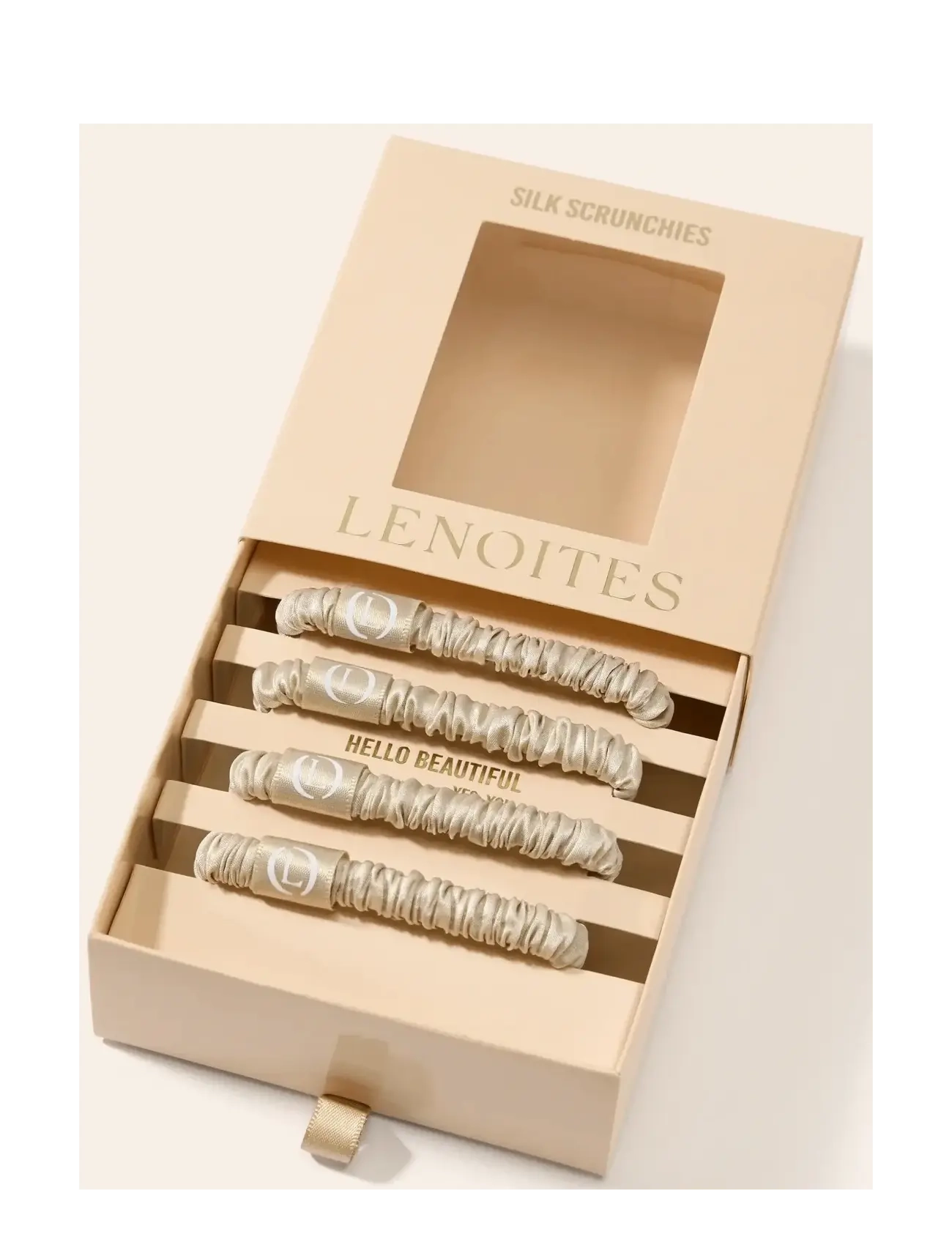 Lenoites - Mulberry Silk Skinny Scrunchies Beige - scrunchies ja patsikummid - beige - 1