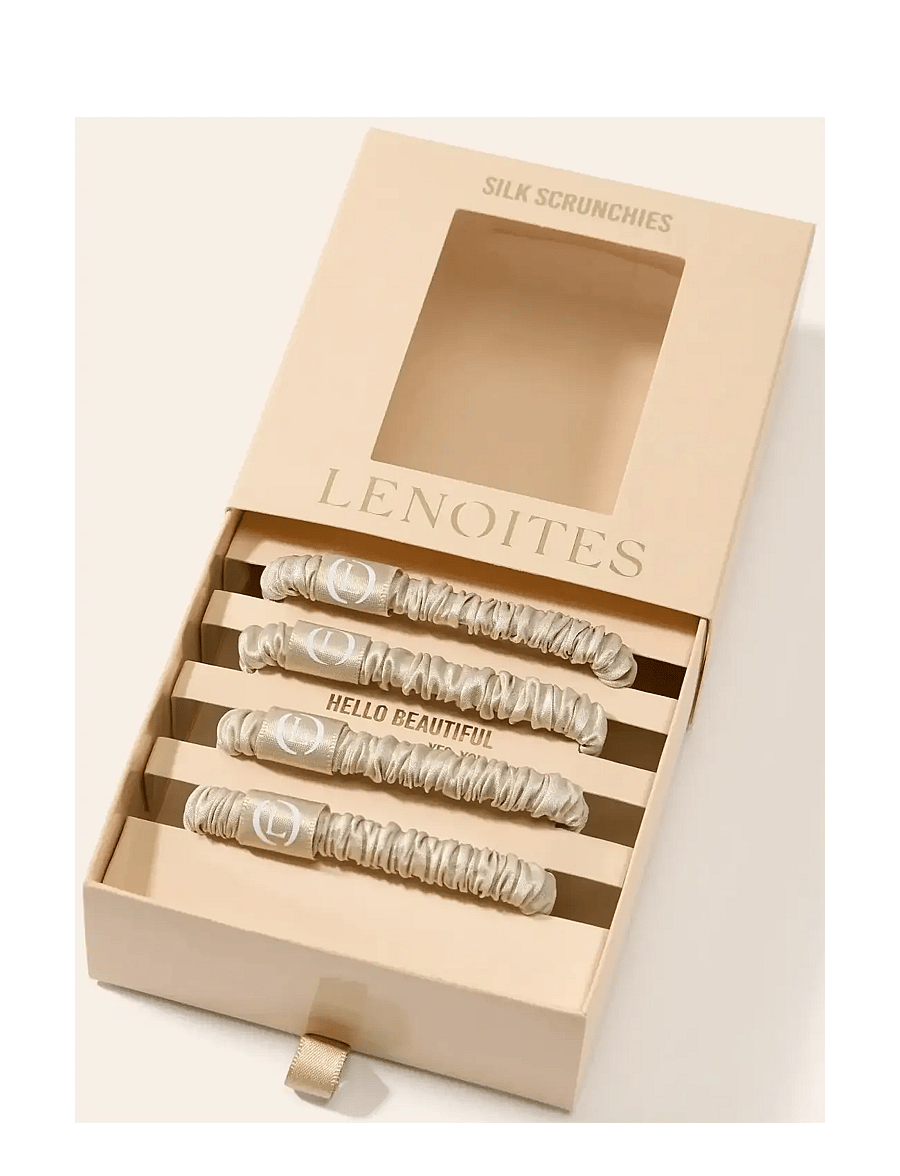 Lenoites - Mulberry Silk Skinny Scrunchies Beige - scrunchies ja patsikummid - beige - 1