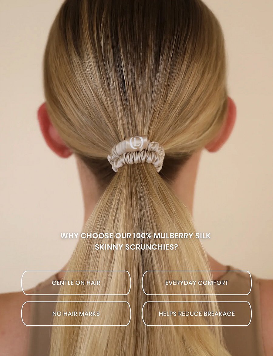 Lenoites - Mulberry Silk Skinny Scrunchies Beige - scrunchies ja patsikummid - beige - 2