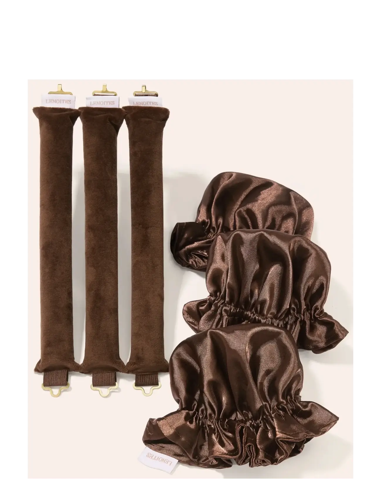 Lenoites - Heatless Curling Rods with Caps 3-Pack Set, Brown - värmespolar - brown - 2