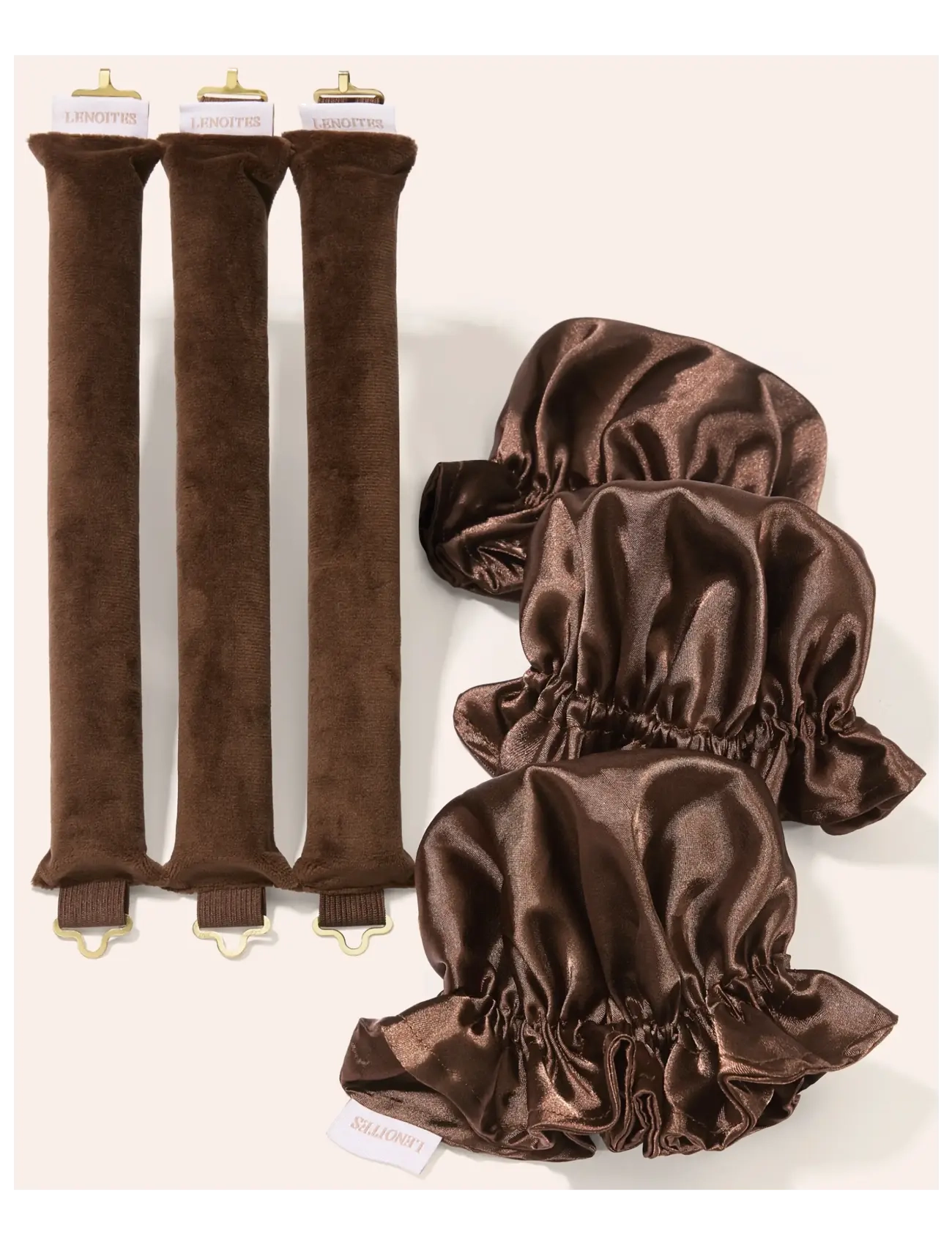Lenoites - Heatless Curling Rods with Caps 3-Pack Set, Brown - soojendusega lokirullid - brown - 2
