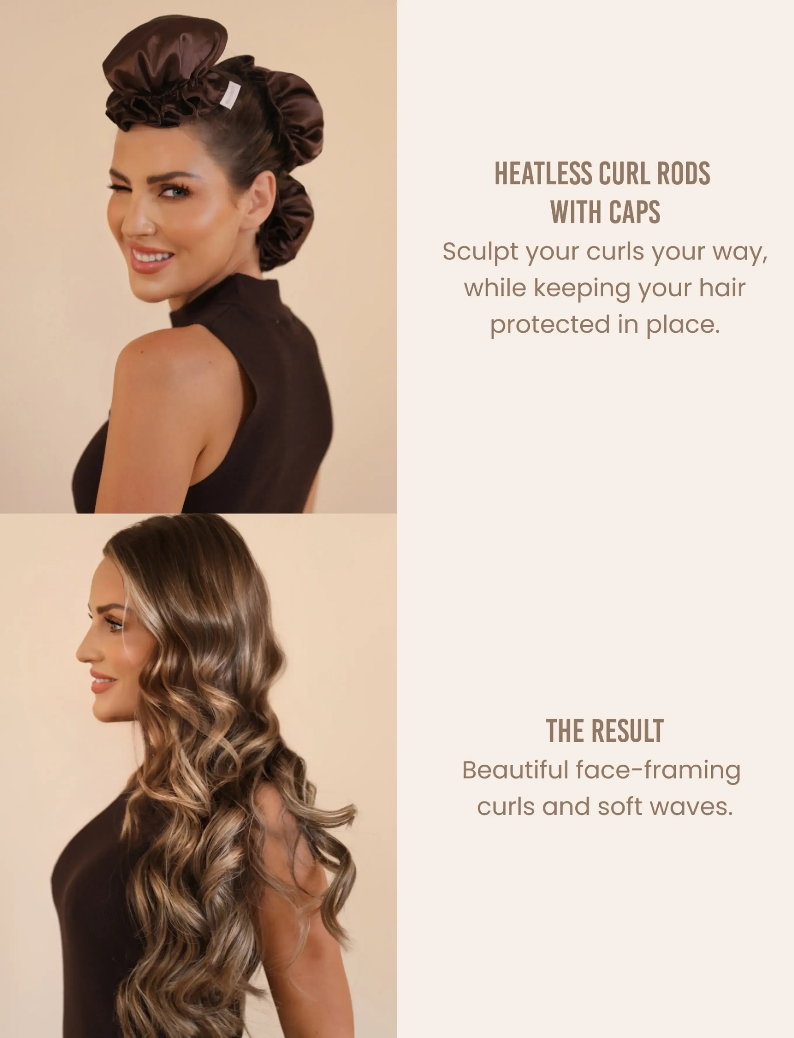 Lenoites - Heatless Curling Rods with Caps 3-Pack Set, Brown - värmespolar - brown - 3