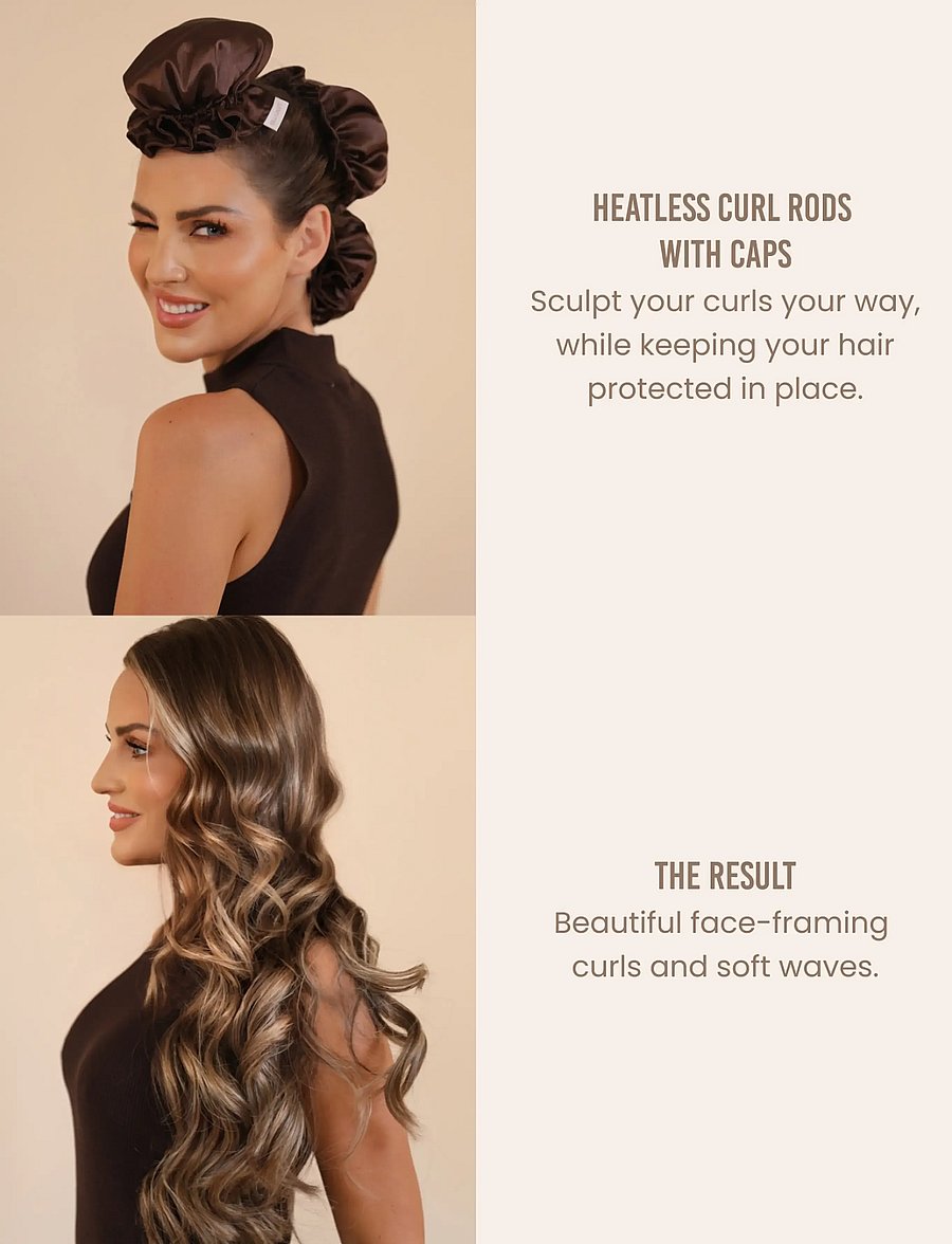 Lenoites - Heatless Curling Rods with Caps 3-Pack Set, Brown - soojendusega lokirullid - brown - 3