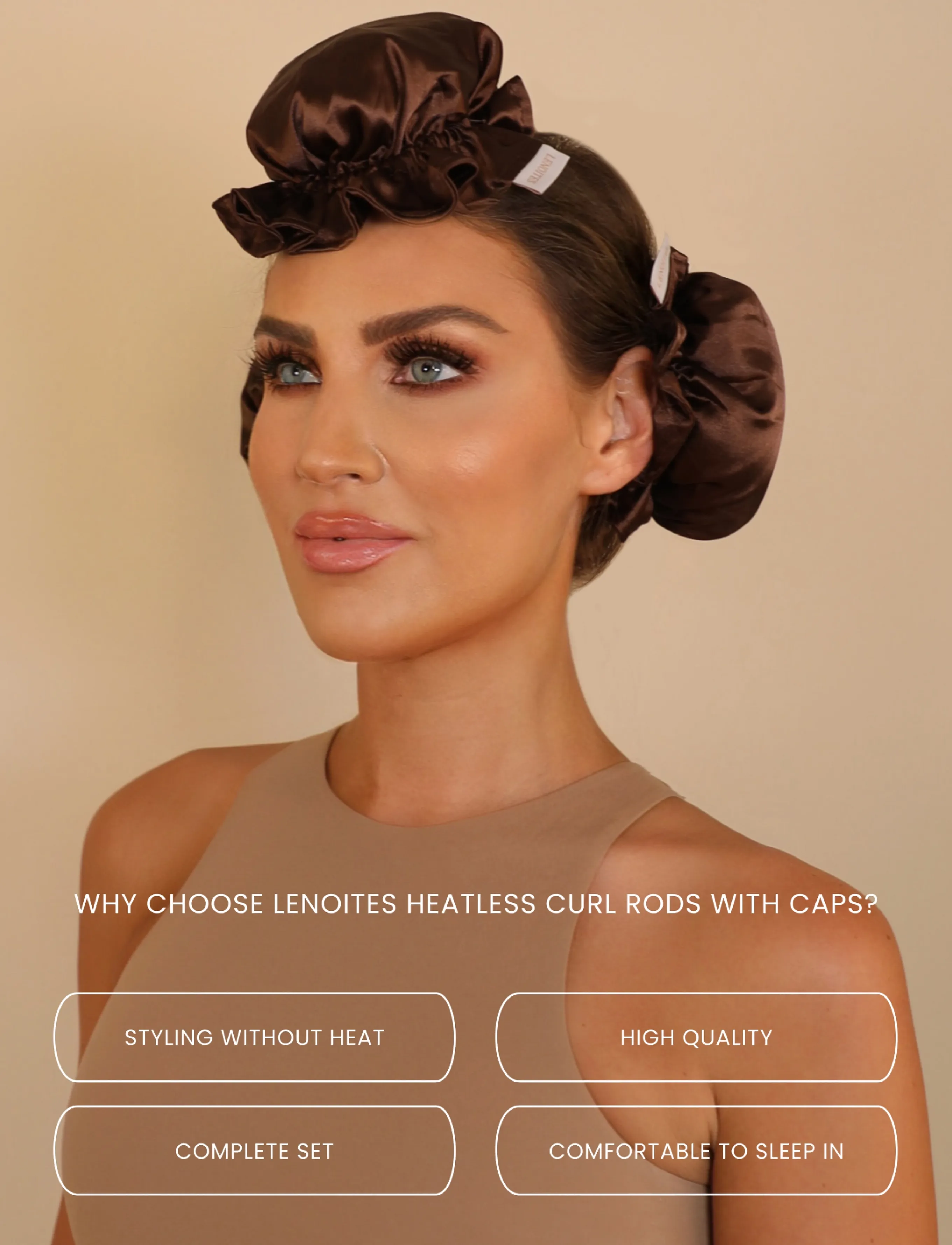 Lenoites - Heatless Curling Rods with Caps 3-Pack Set, Brown - värmespolar - brown - 5