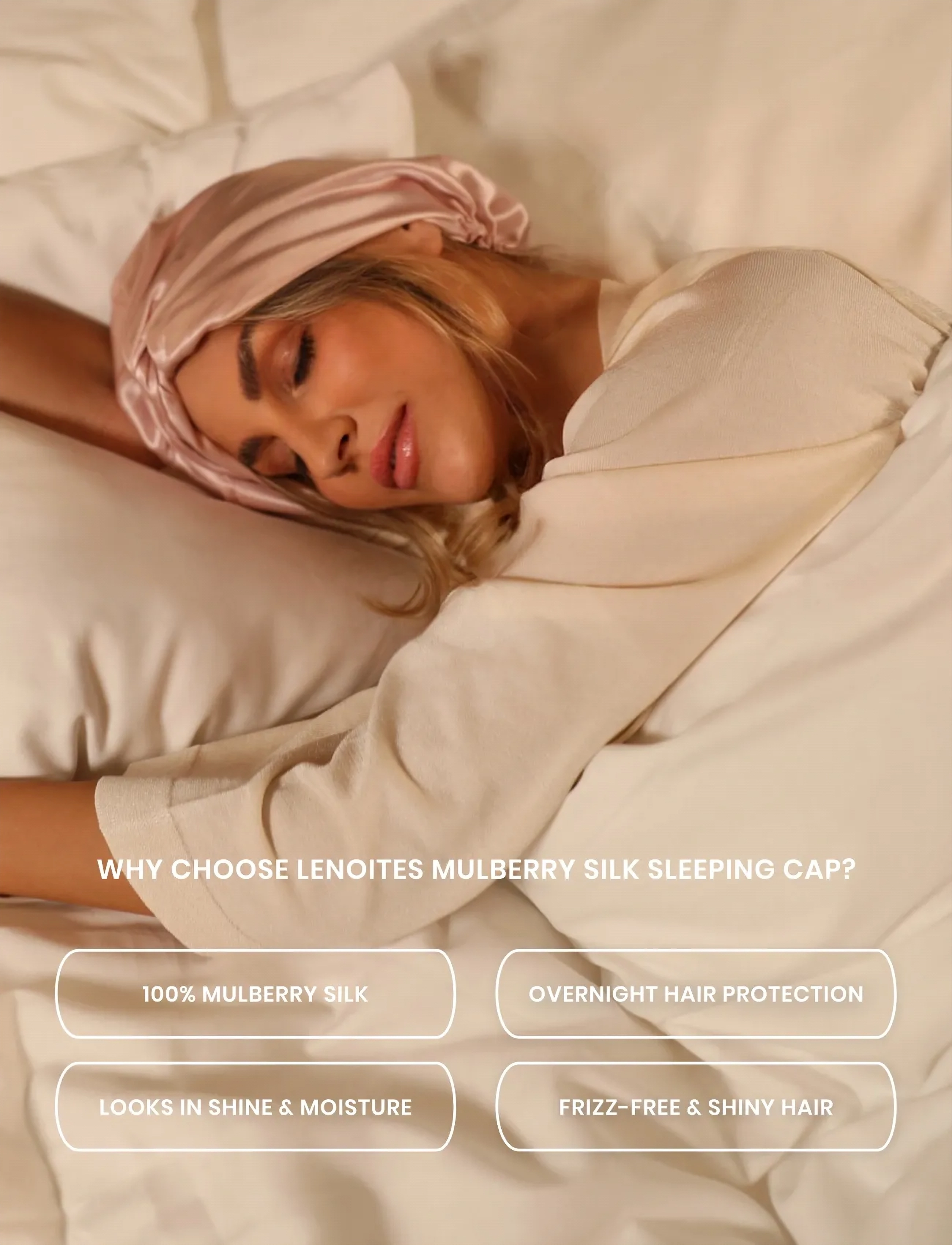 Lenoites Mulberry Silk Sleeping Cap Pink 1 pcs håraccessoarer dam – bild 4