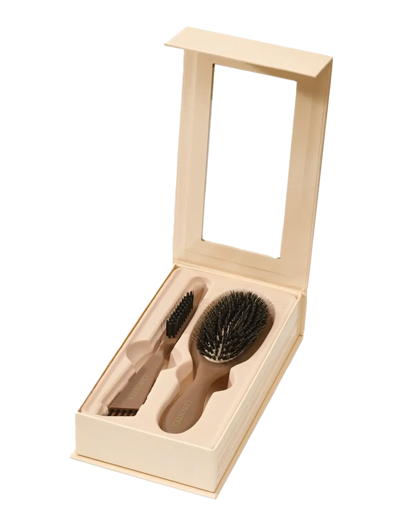 Lenoites Wild Boar Hair Brush with Cleaning Tool - Limited Edition - Utredningsborste - MOCHA MOUSSE / brown