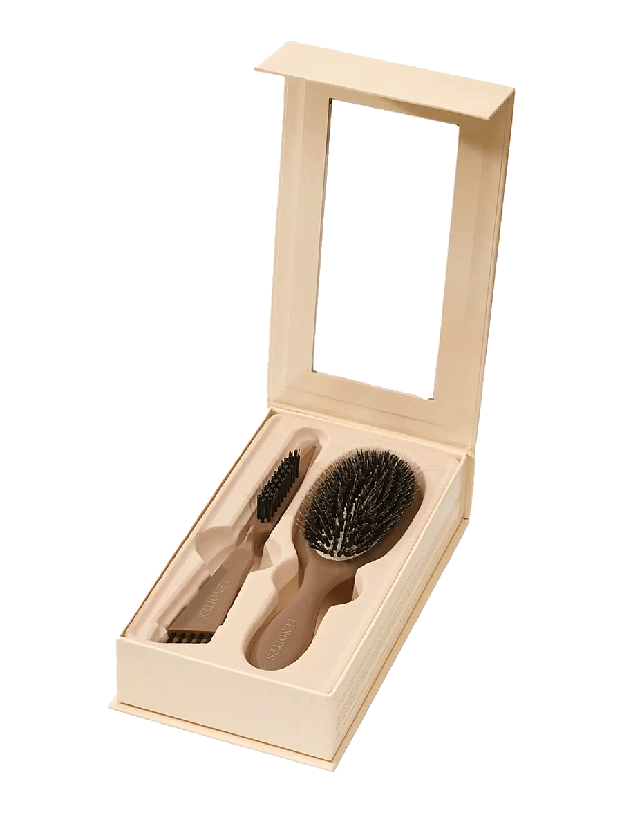 Lenoites - Wild Boar Hair Brush with Cleaning Tool - Limited Edition - mocha mousse - 1