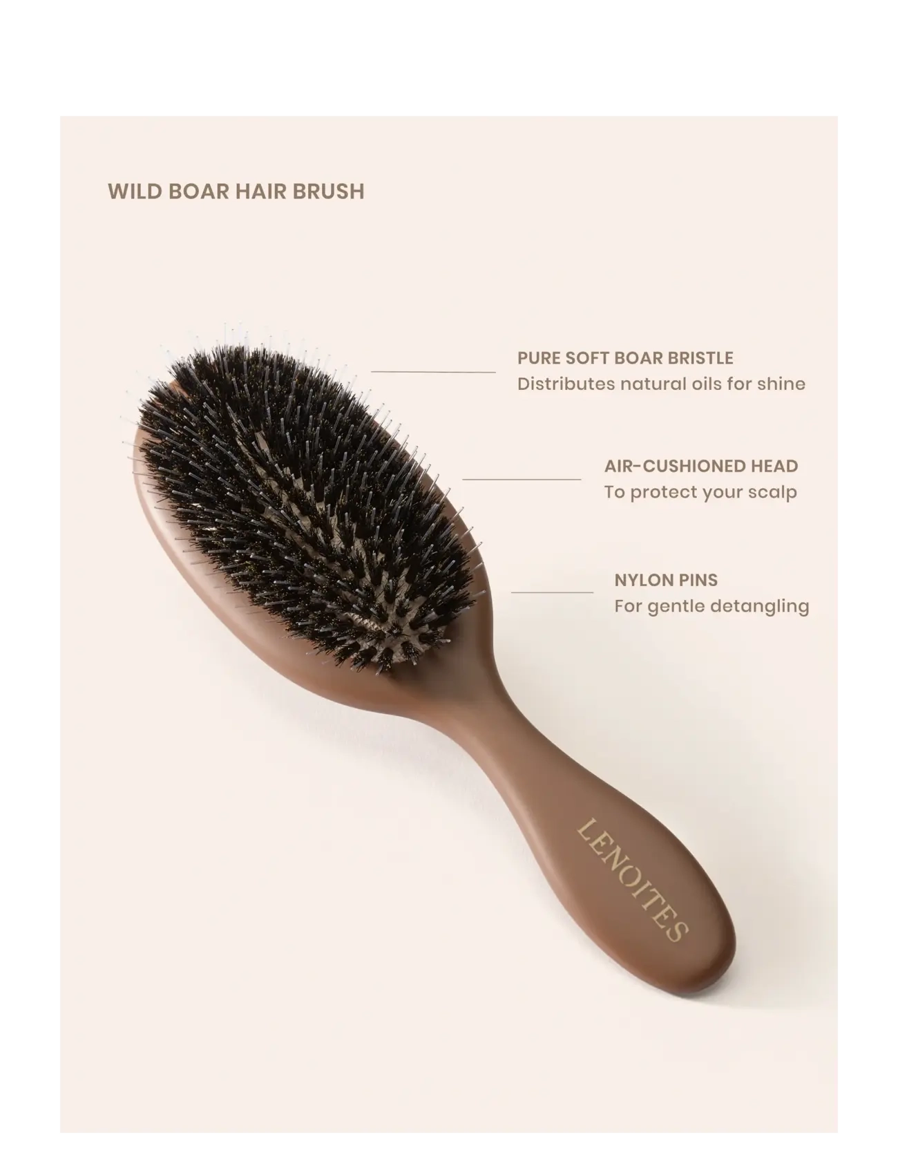 Lenoites - Wild Boar Hair Brush with Cleaning Tool - Limited Edition - mocha mousse - 2
