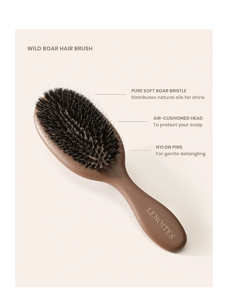 Lenoites - Wild Boar Hair Brush with Cleaning Tool - Limited Edition - mocha mousse - 2