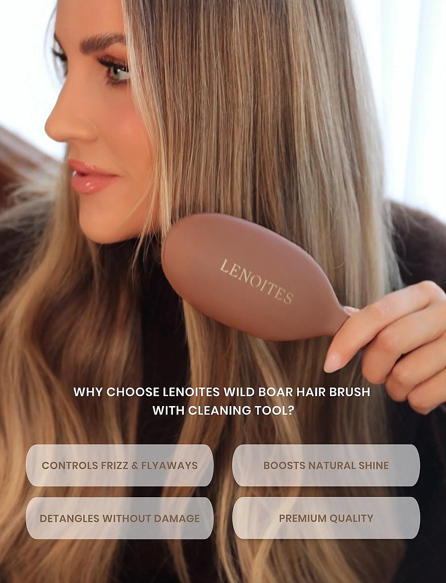 Lenoites - Wild Boar Hair Brush with Cleaning Tool - Limited Edition - mocha mousse - 0