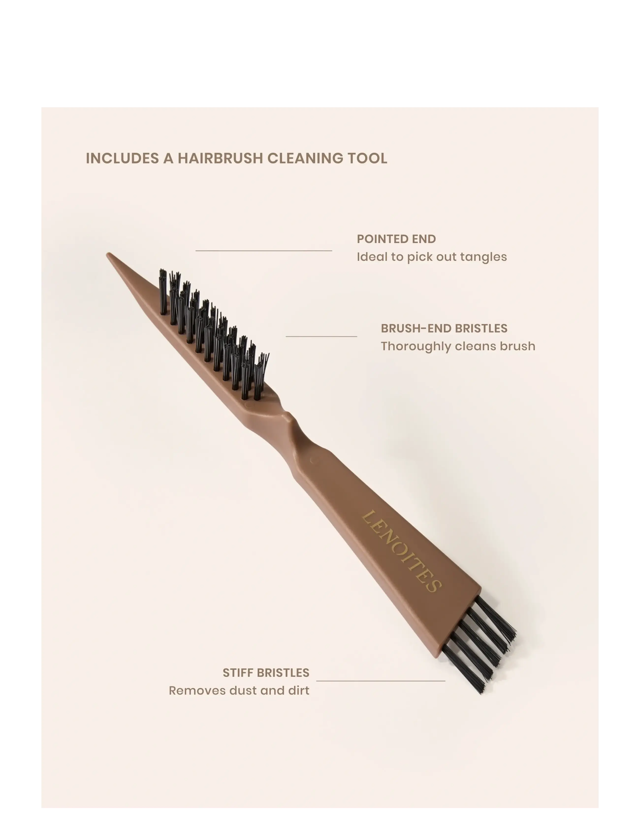 Lenoites - Wild Boar Hair Brush with Cleaning Tool - Limited Edition - mocha mousse - 3