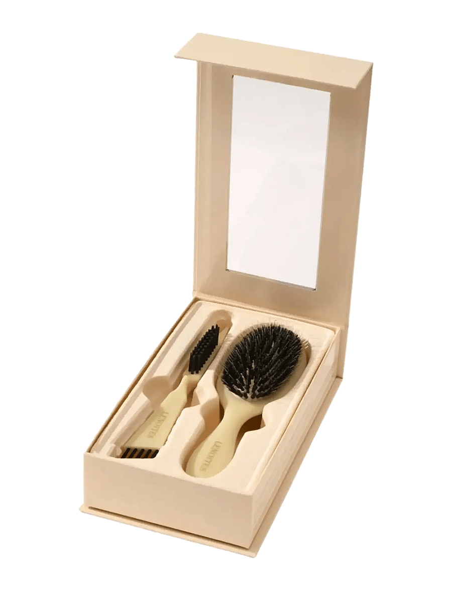 Lenoites - Wild Boar Hair Brush with Cleaning Tool - Limited Edition - butter yellow - 1