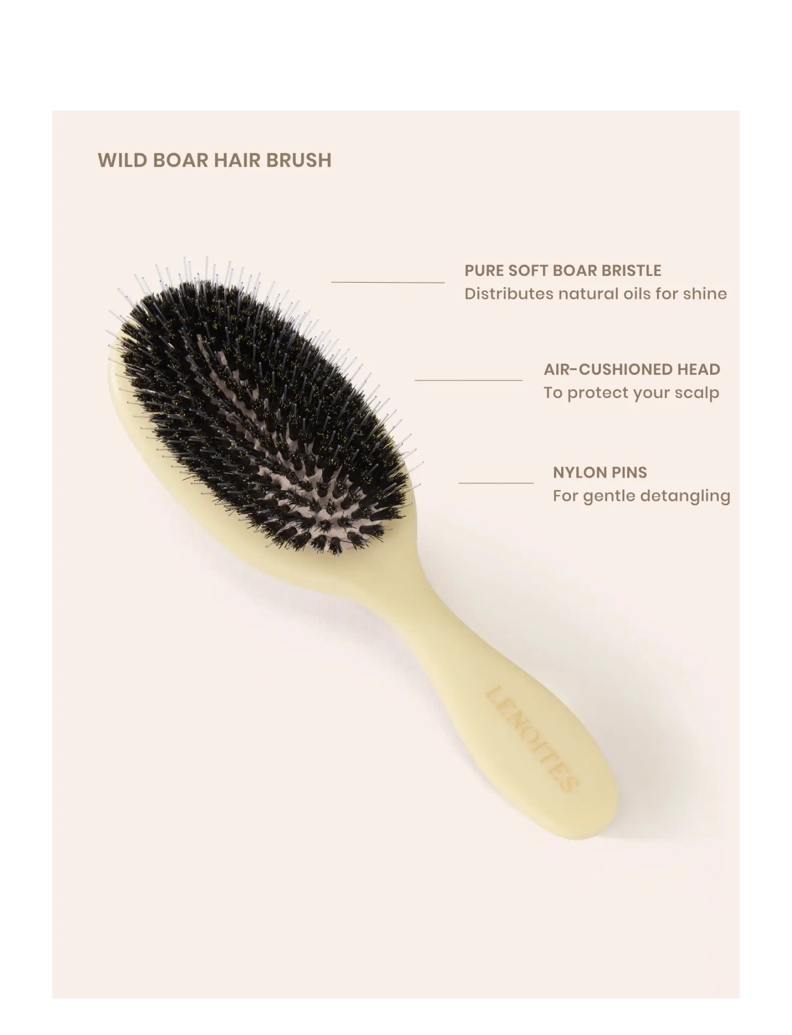 Lenoites - Wild Boar Hair Brush with Cleaning Tool - Limited Edition - butter yellow - 2
